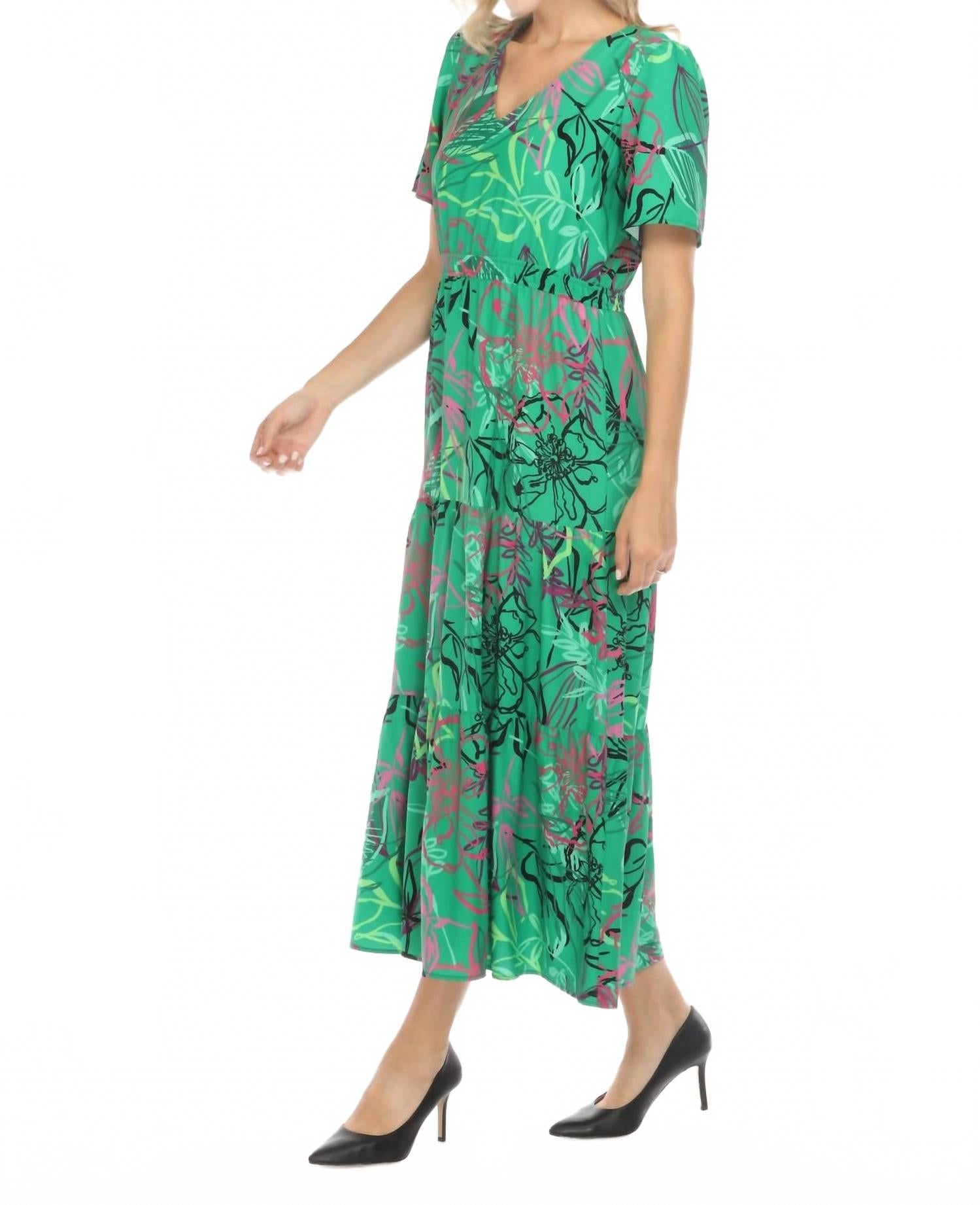 Vestido largo con estampado floral color verde