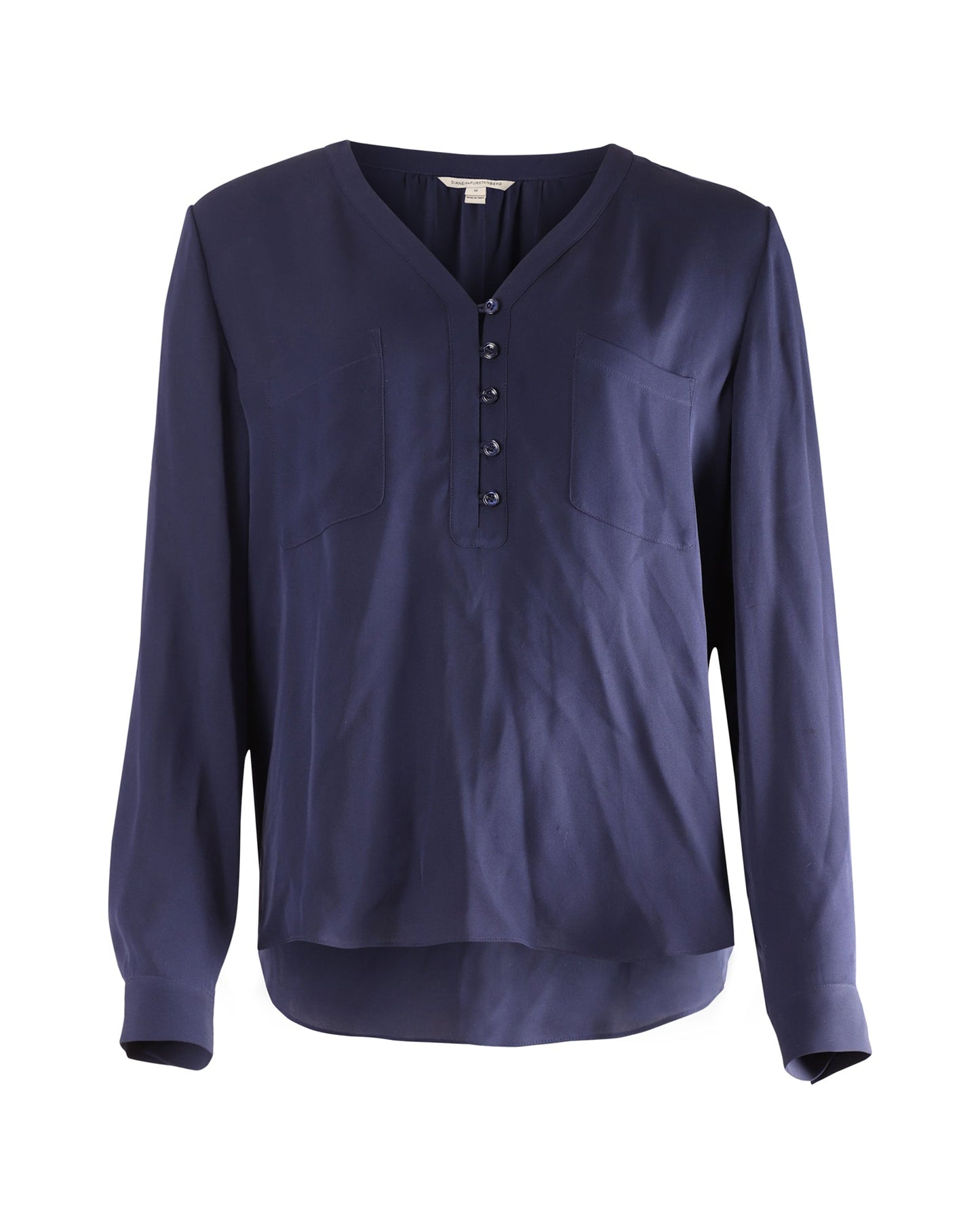 Blusa de seda de manga larga color azul marino