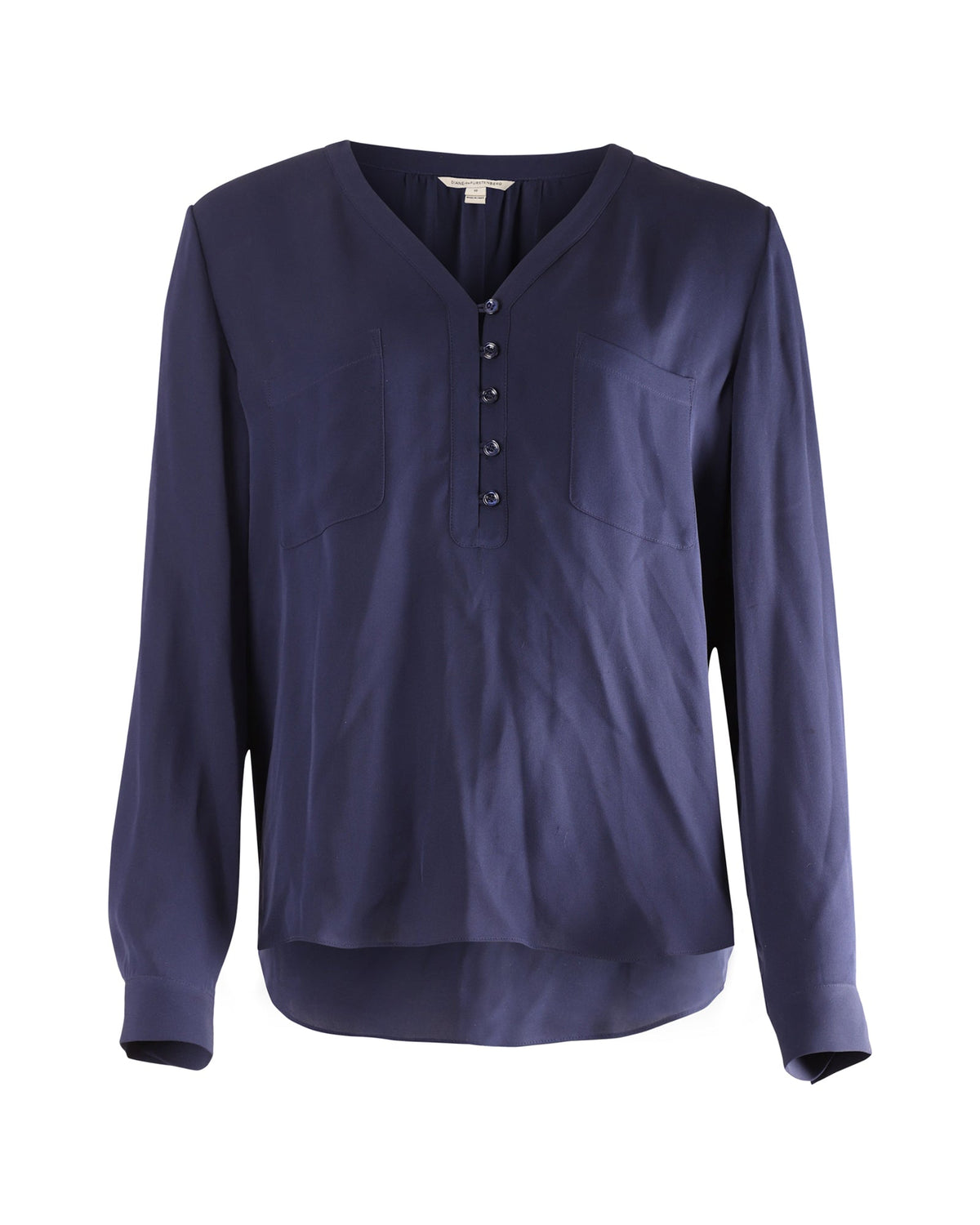 Blusa de seda de manga larga color azul marino