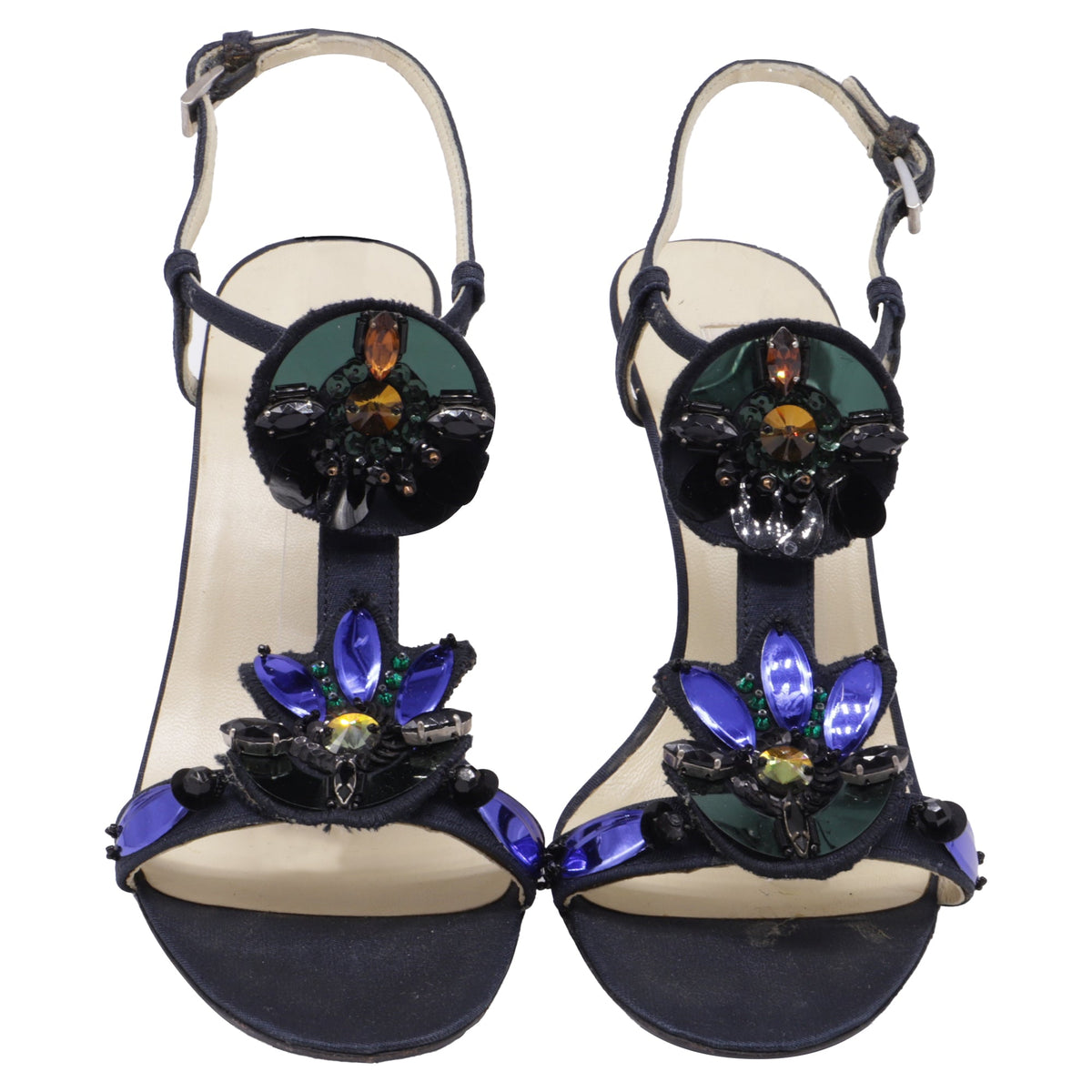 Sandalias de satén color azul marino
