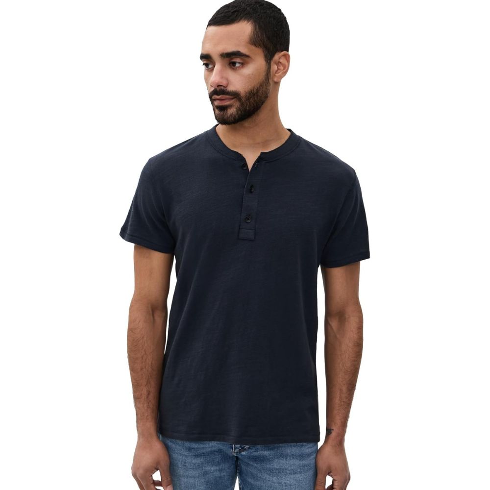 Camiseta con botones de hombre de manga corta color azul marino