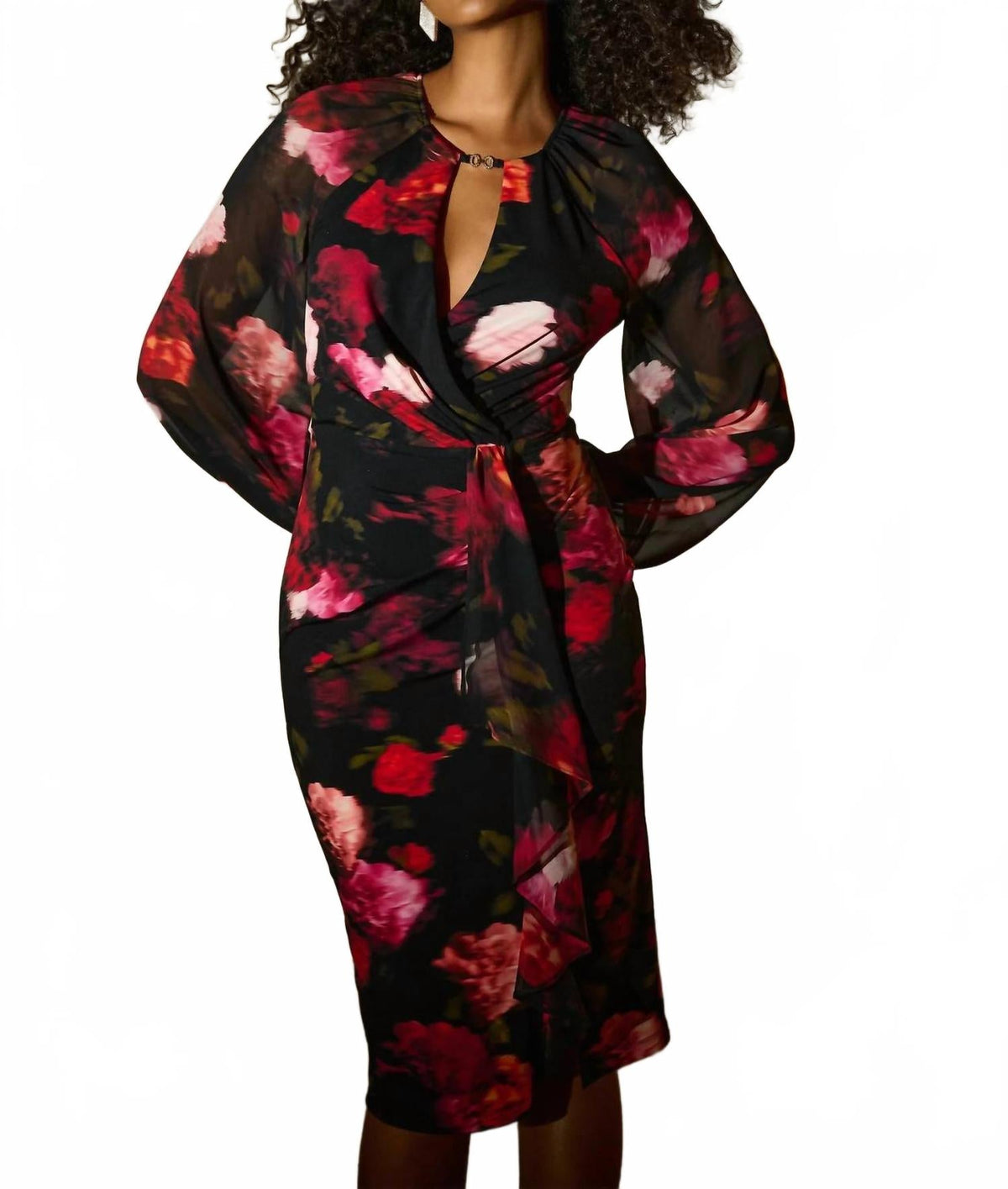 Vestido de gasa con estampado floral color negro