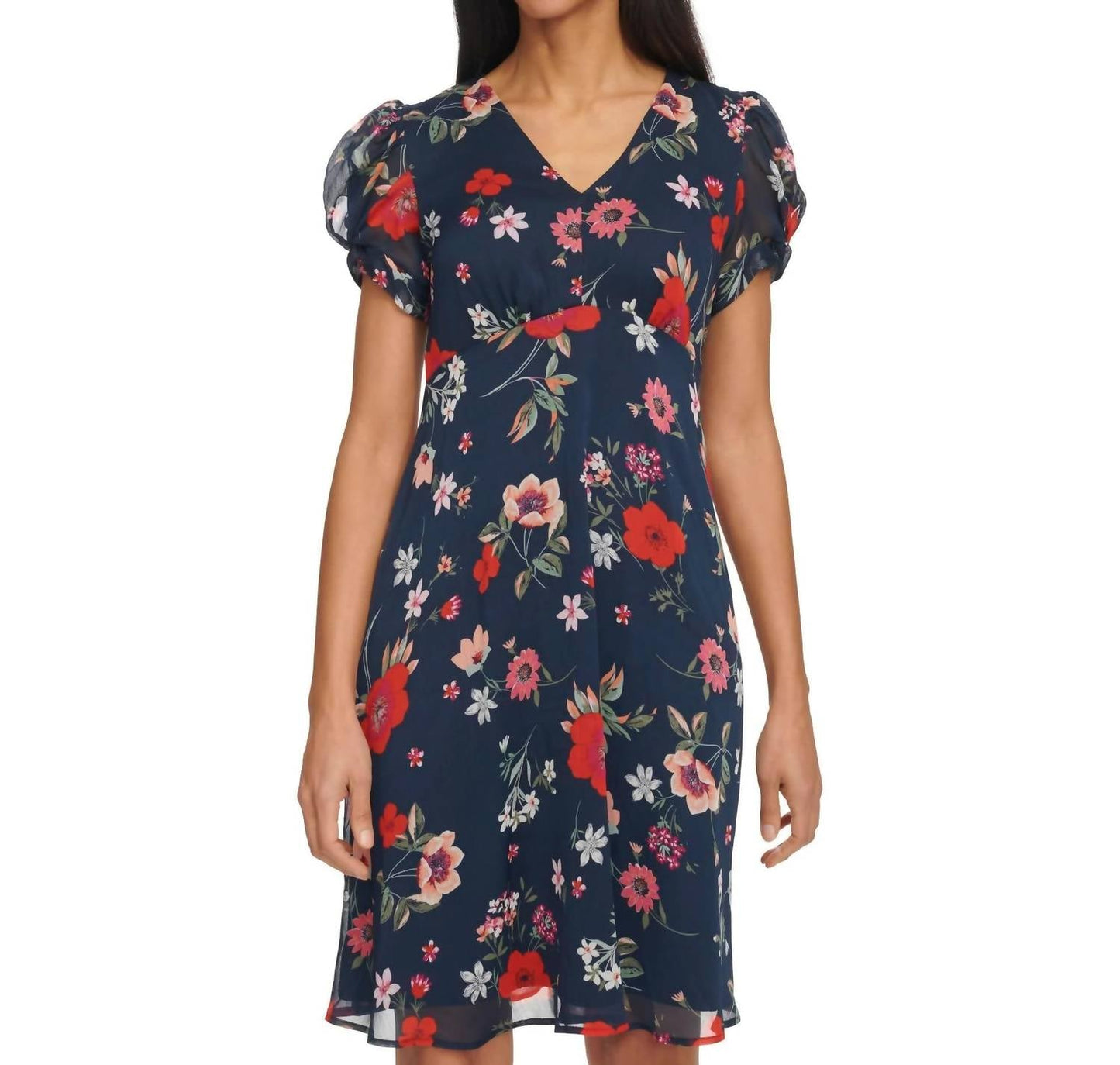Vestido de gasa corto con estampado floral