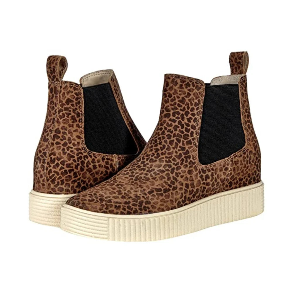 Botas de gamuza con estampado animal con plataforma color café