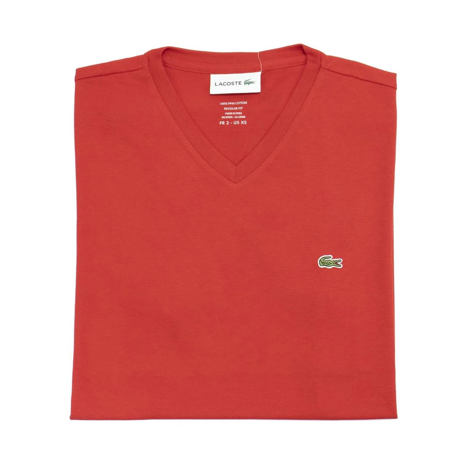 Camiseta de hombre de manga corta con cuello en V color rojo