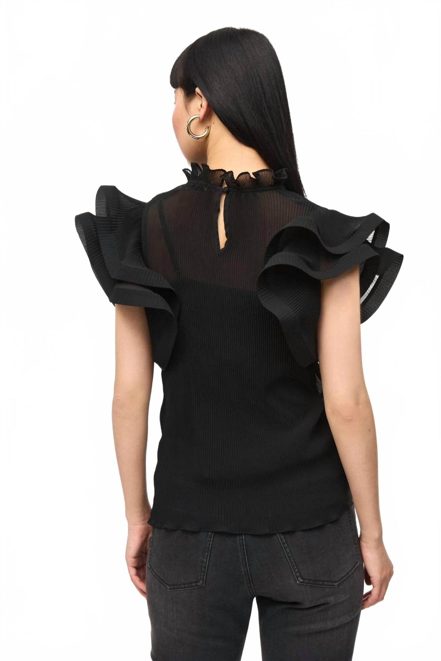 Top de gasa con pliegues color negro