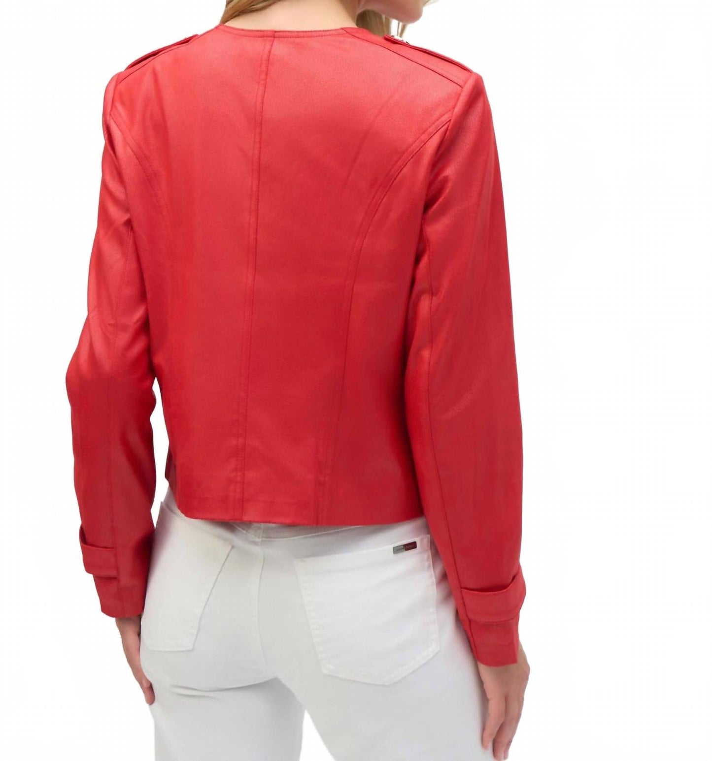 Chaqueta de efecto cuero color rojo