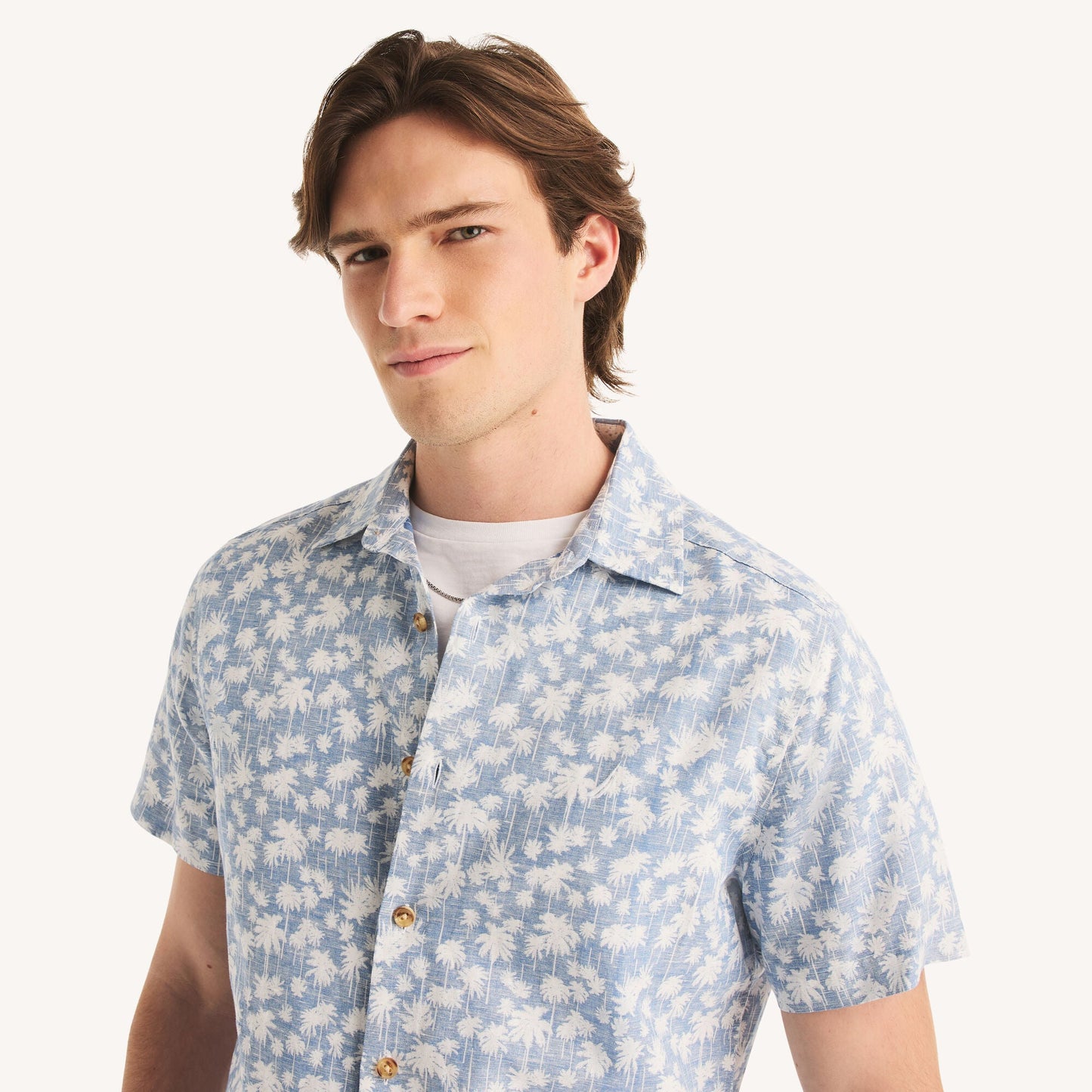 Camisa de hombre de lino de manga corta con estampado