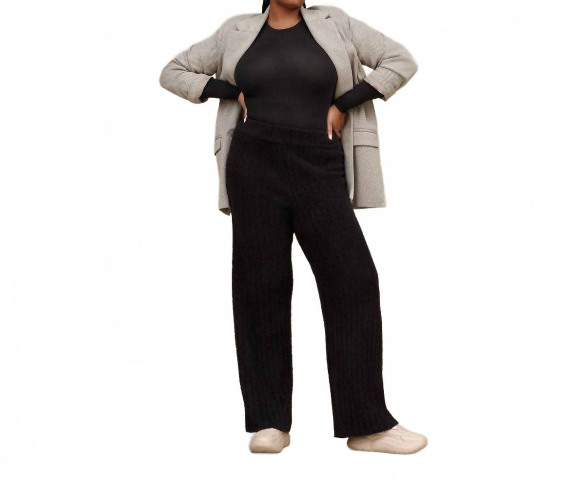 Pantalón deportivo con tejido acanalado color negro