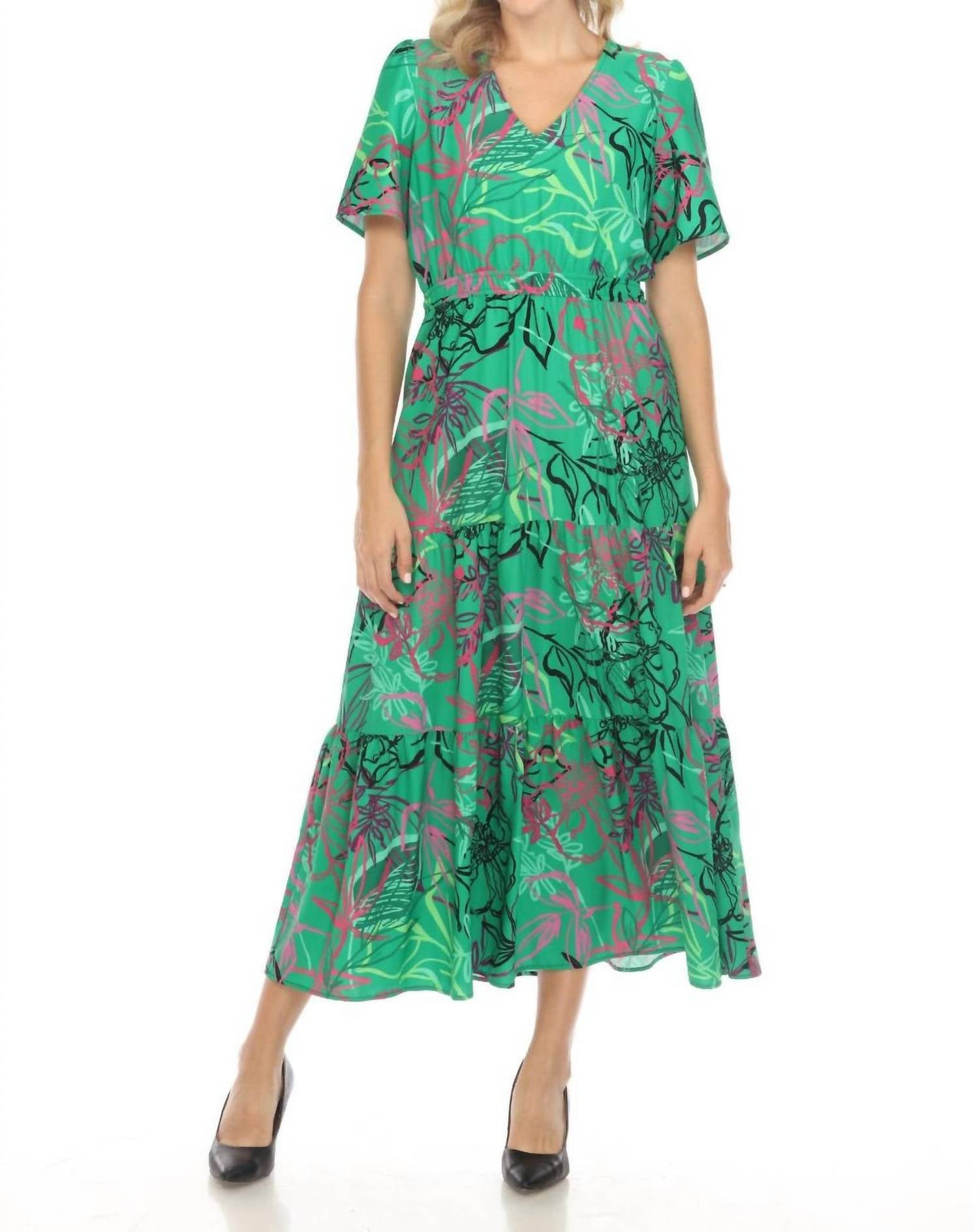 Vestido largo con estampado floral color verde
