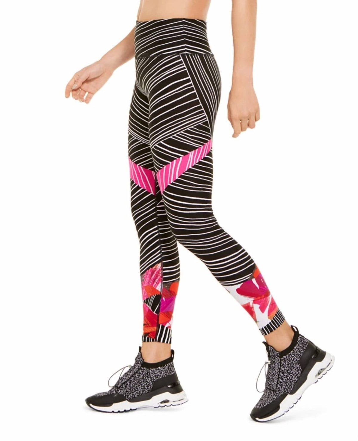Leggings de tiro alto a rayas color negro