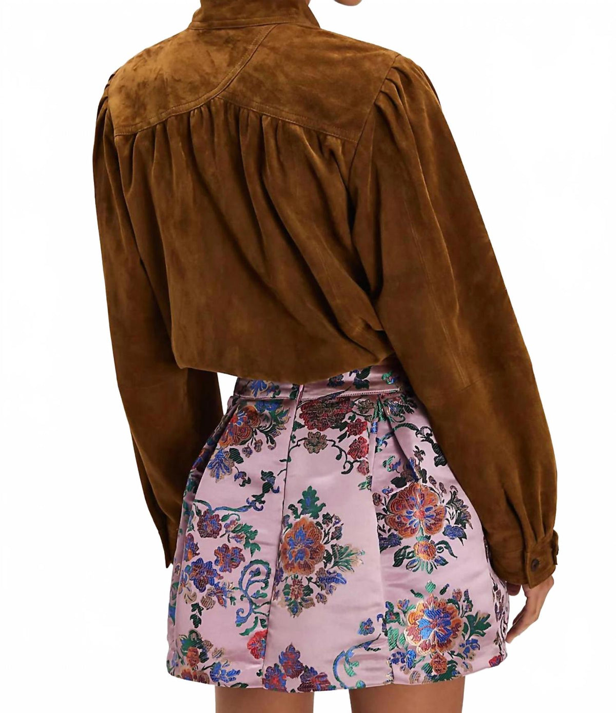 Falda de satén corta con estampado color rosado