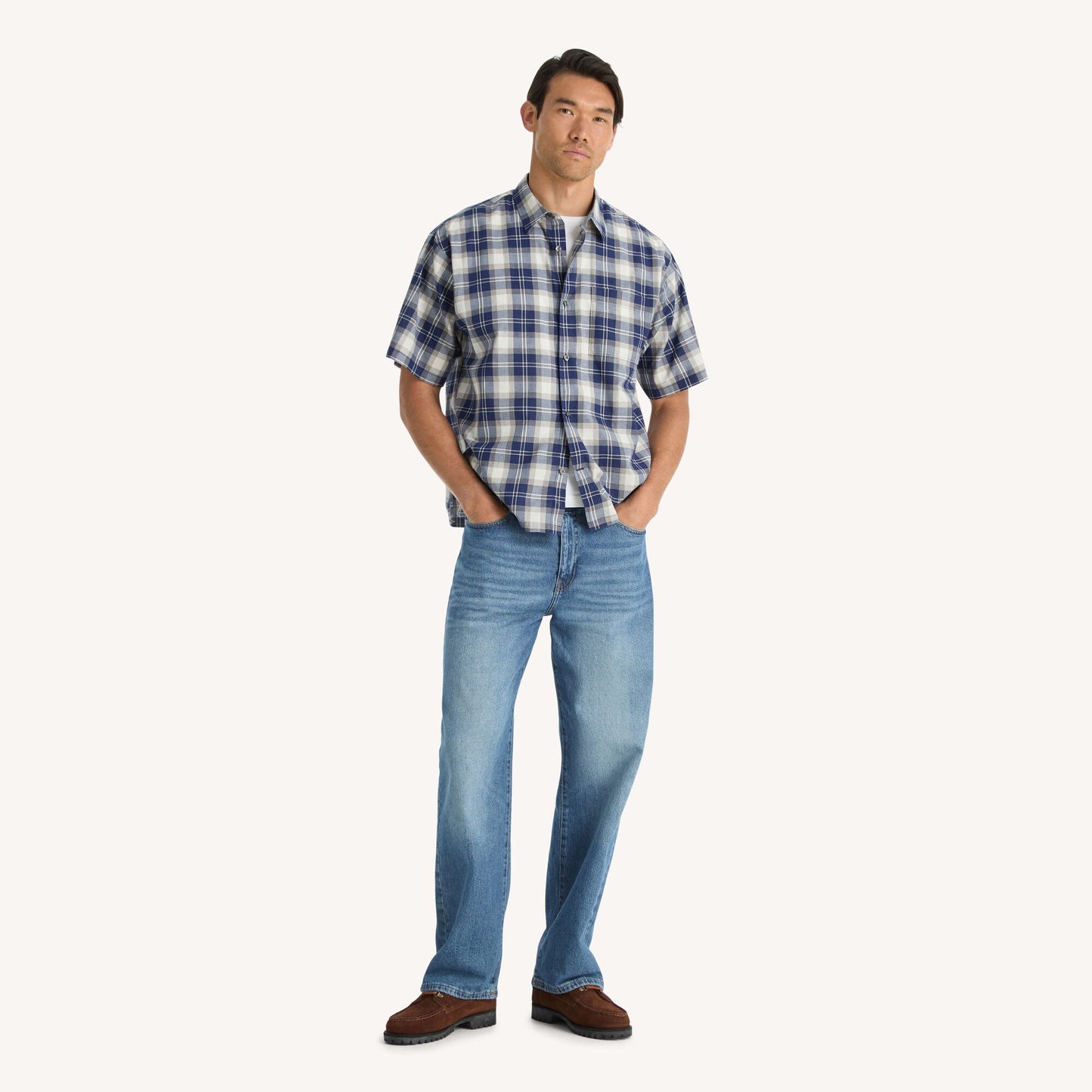 Camisa de hombre de manga corta a cuadros