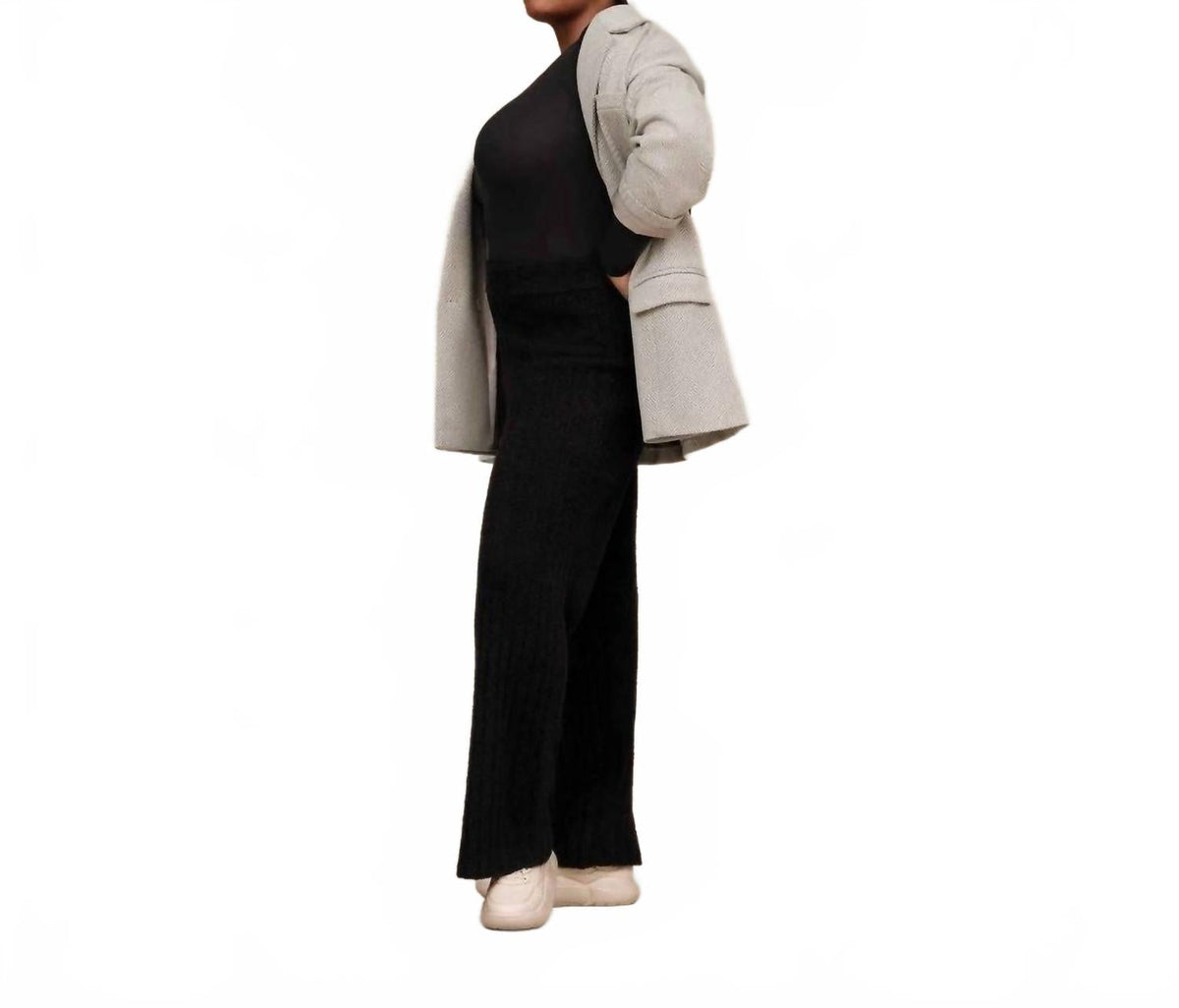 Pantalón deportivo con tejido acanalado color negro