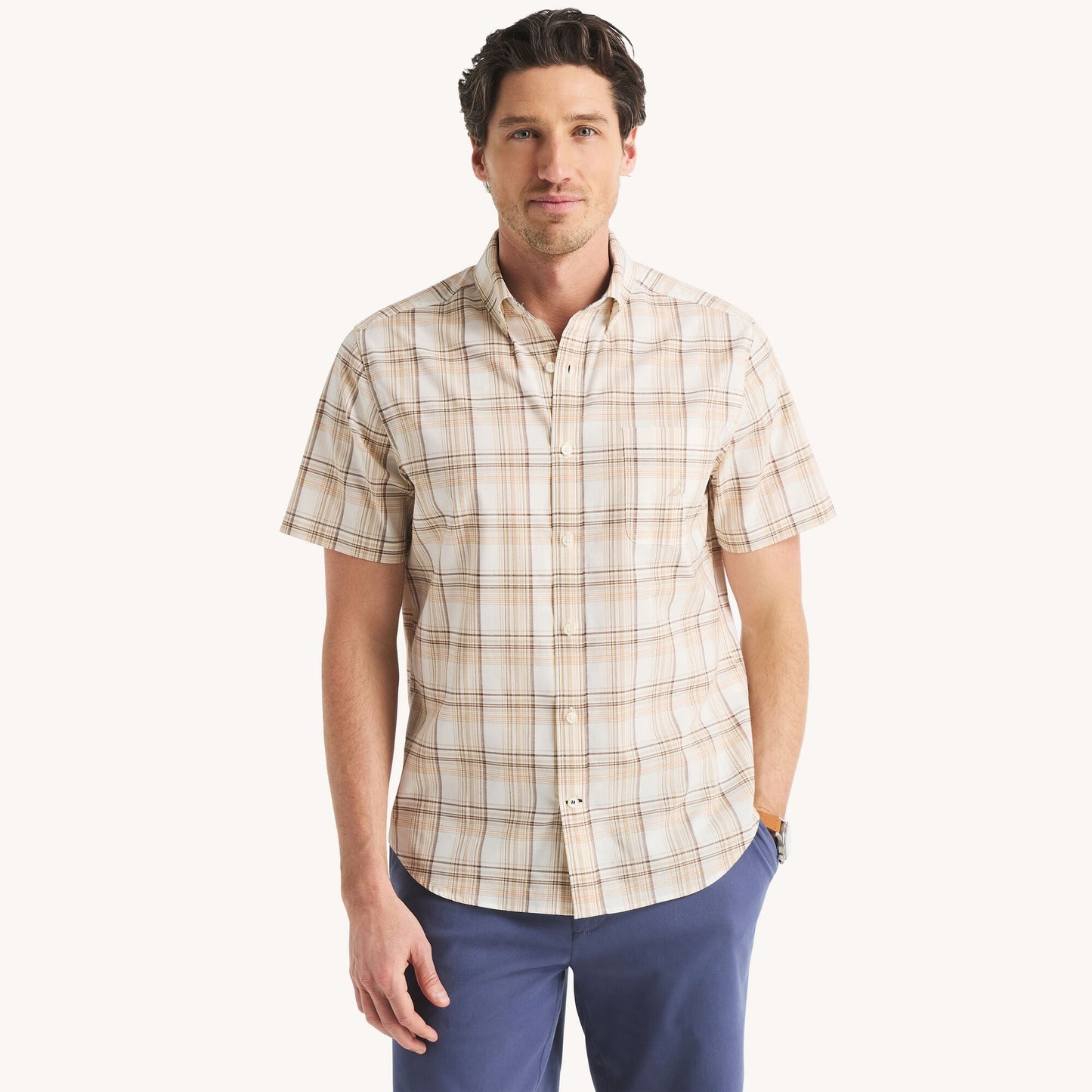 Camisa de hombre de manga corta a cuadros