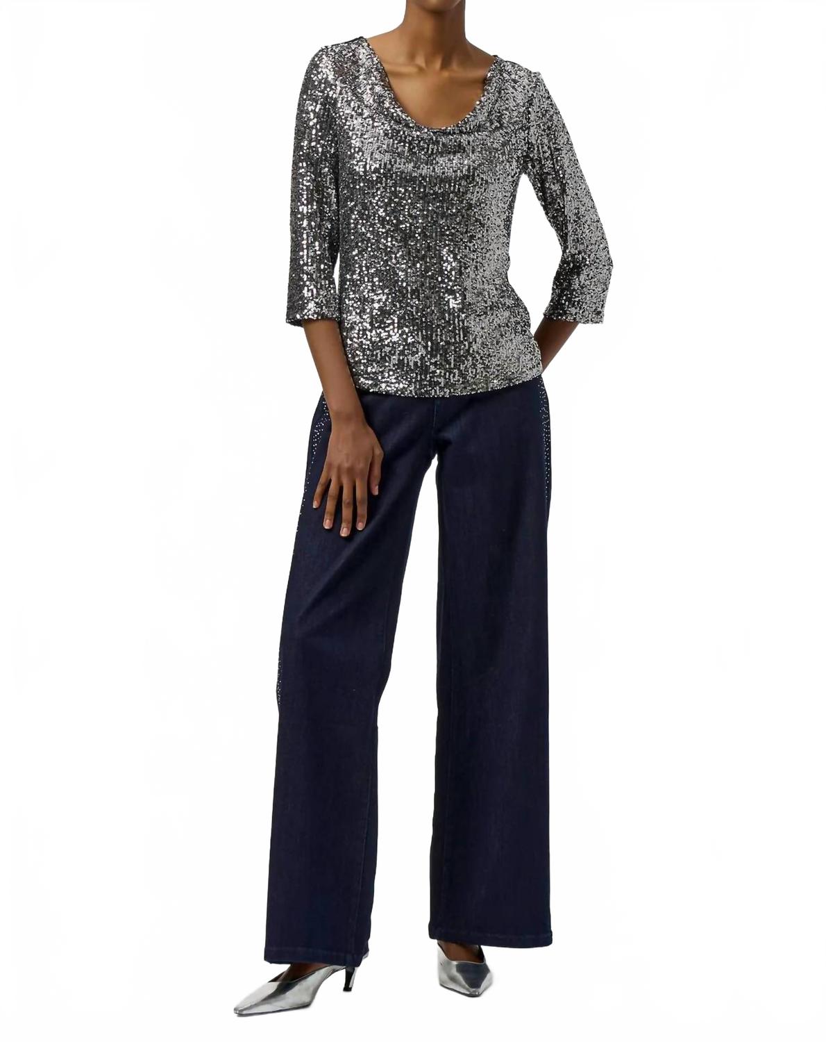 Top con lentejuelas color negro y plateado