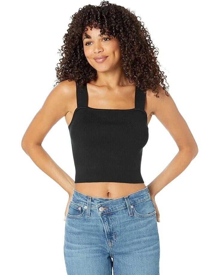 Suéter de mujer con escote cuadrado con tejido acanalado color negro