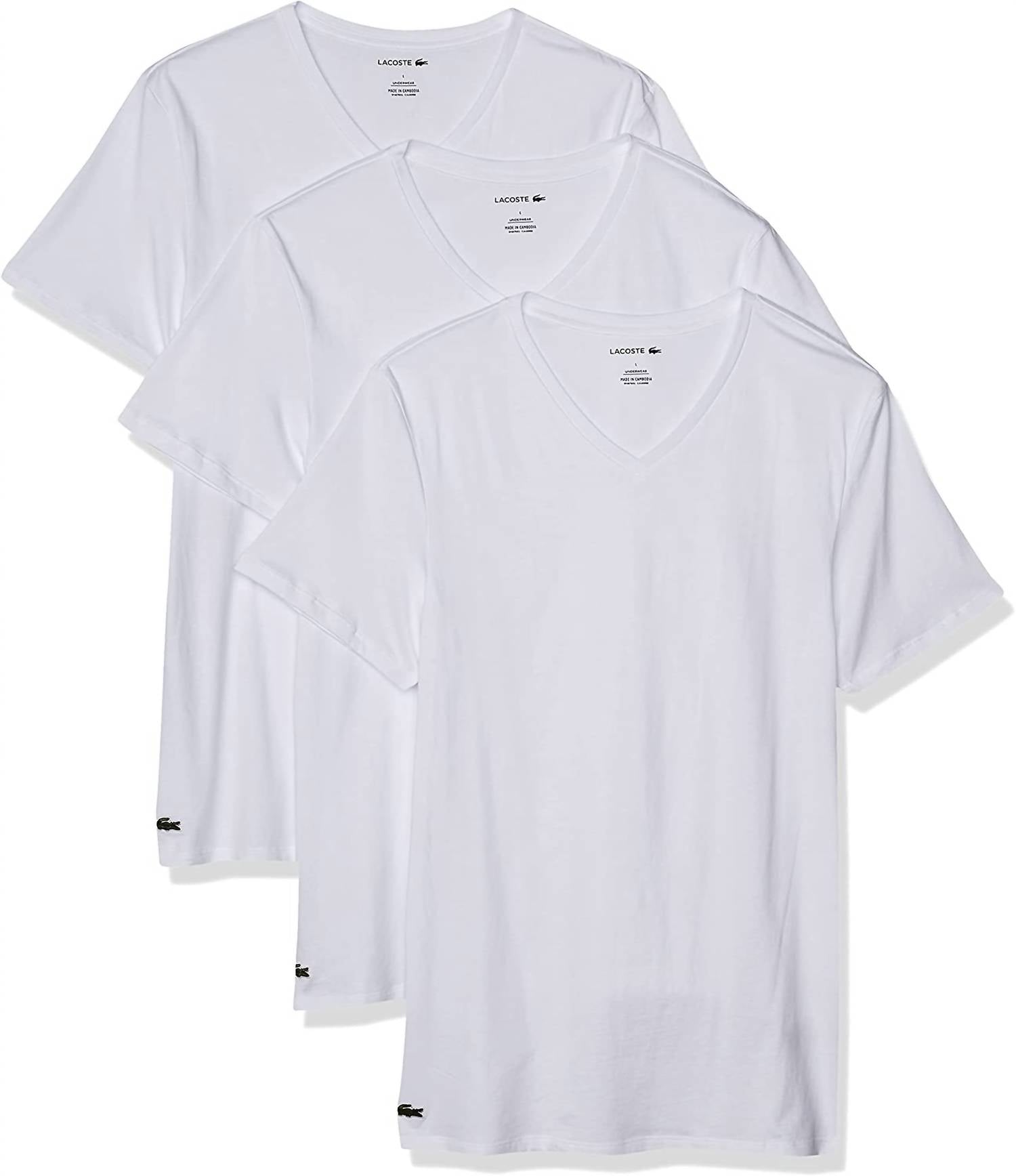 Camiseta de hombre (3 unidades) con cuello en V de corte ajustado color blanco