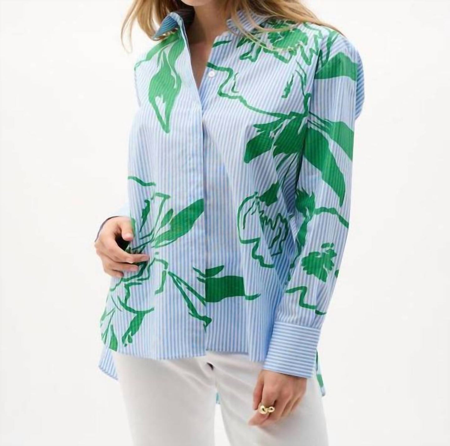 Blusa con estampado floral a rayas color azul y verde