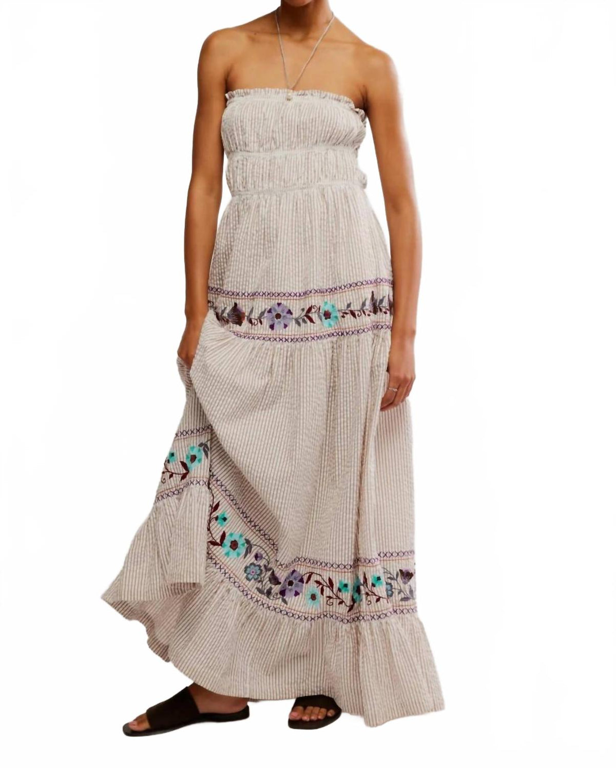 Vestido midi a rayas color marfil