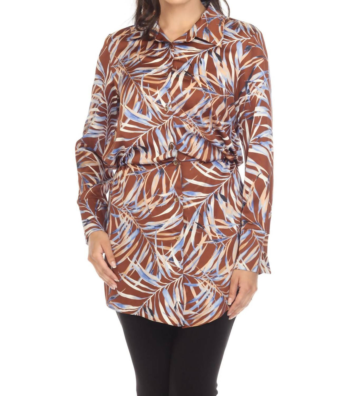 Blusa de manga larga con cintura elástica color café