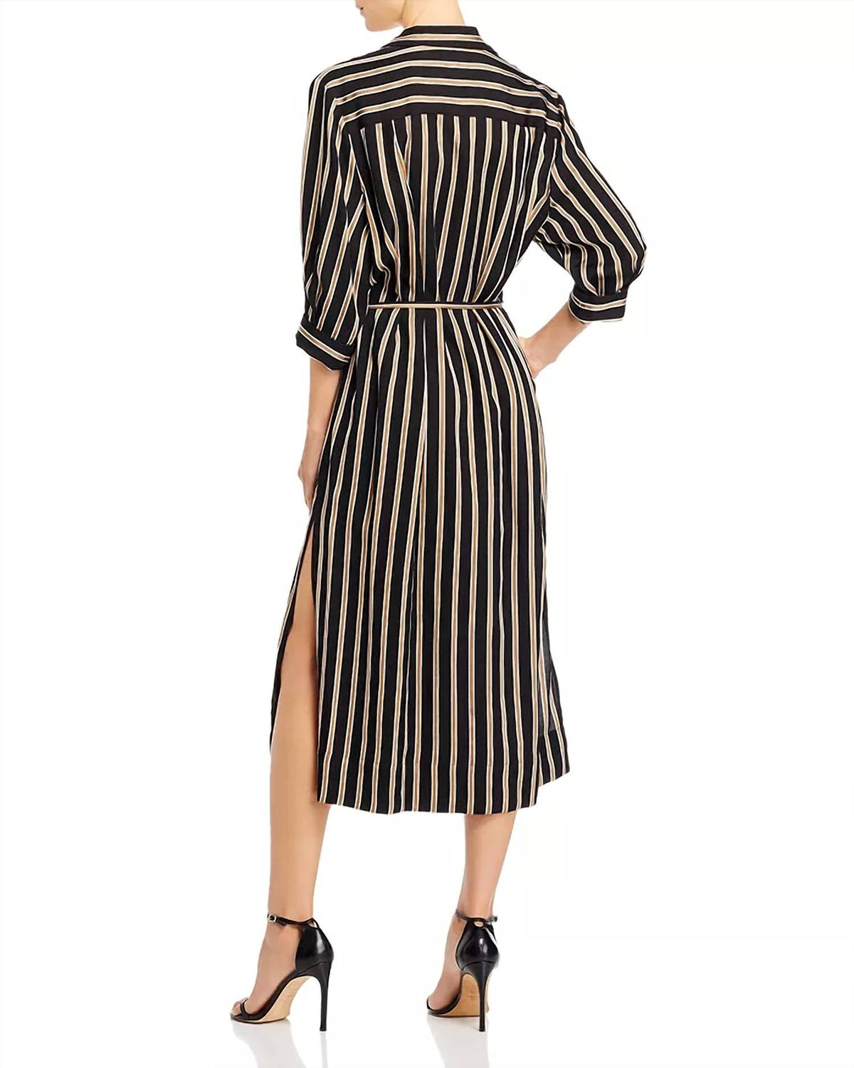 Vestido midi a rayas color negro y dorado