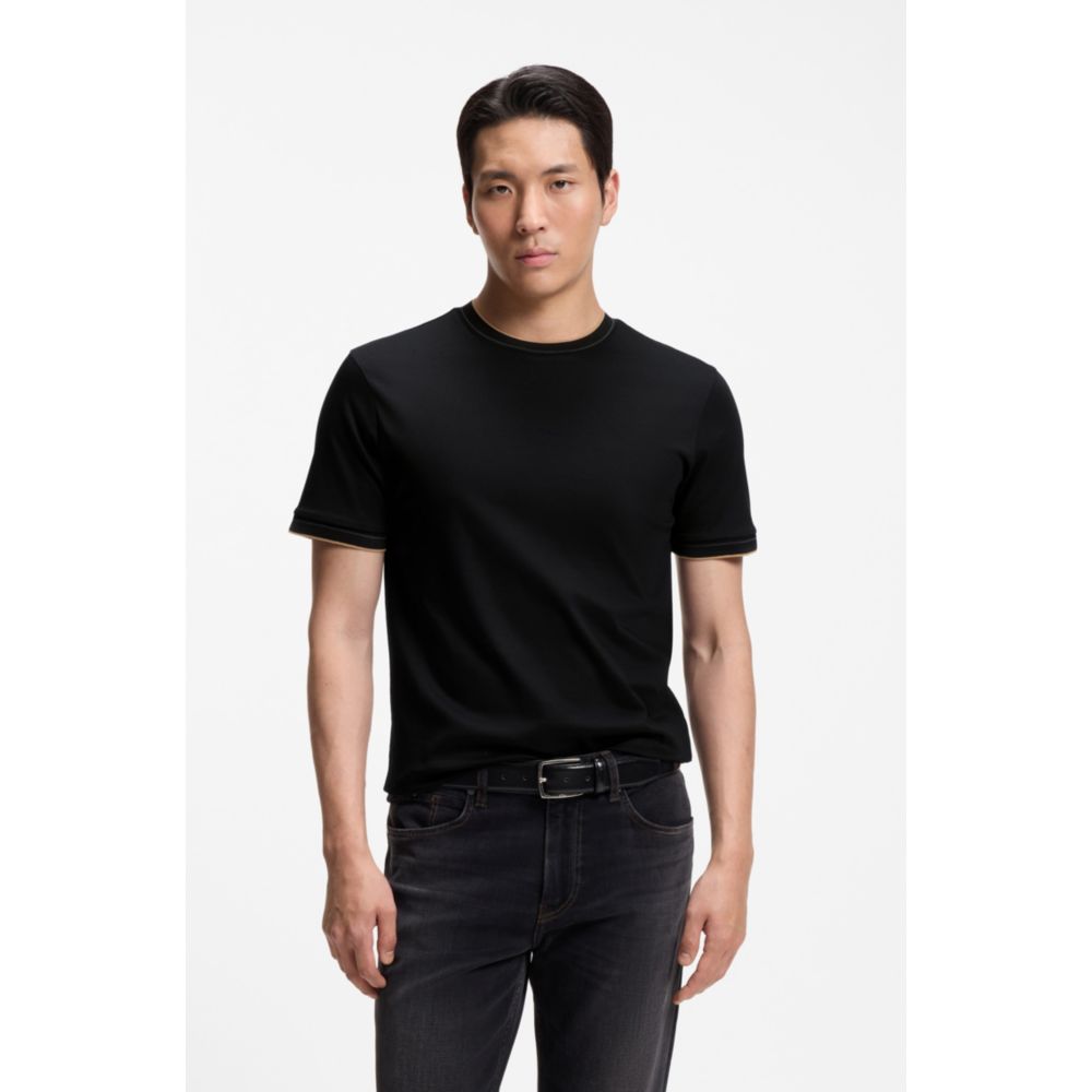 Camiseta de algodón con cuello redondo de corte ajustado