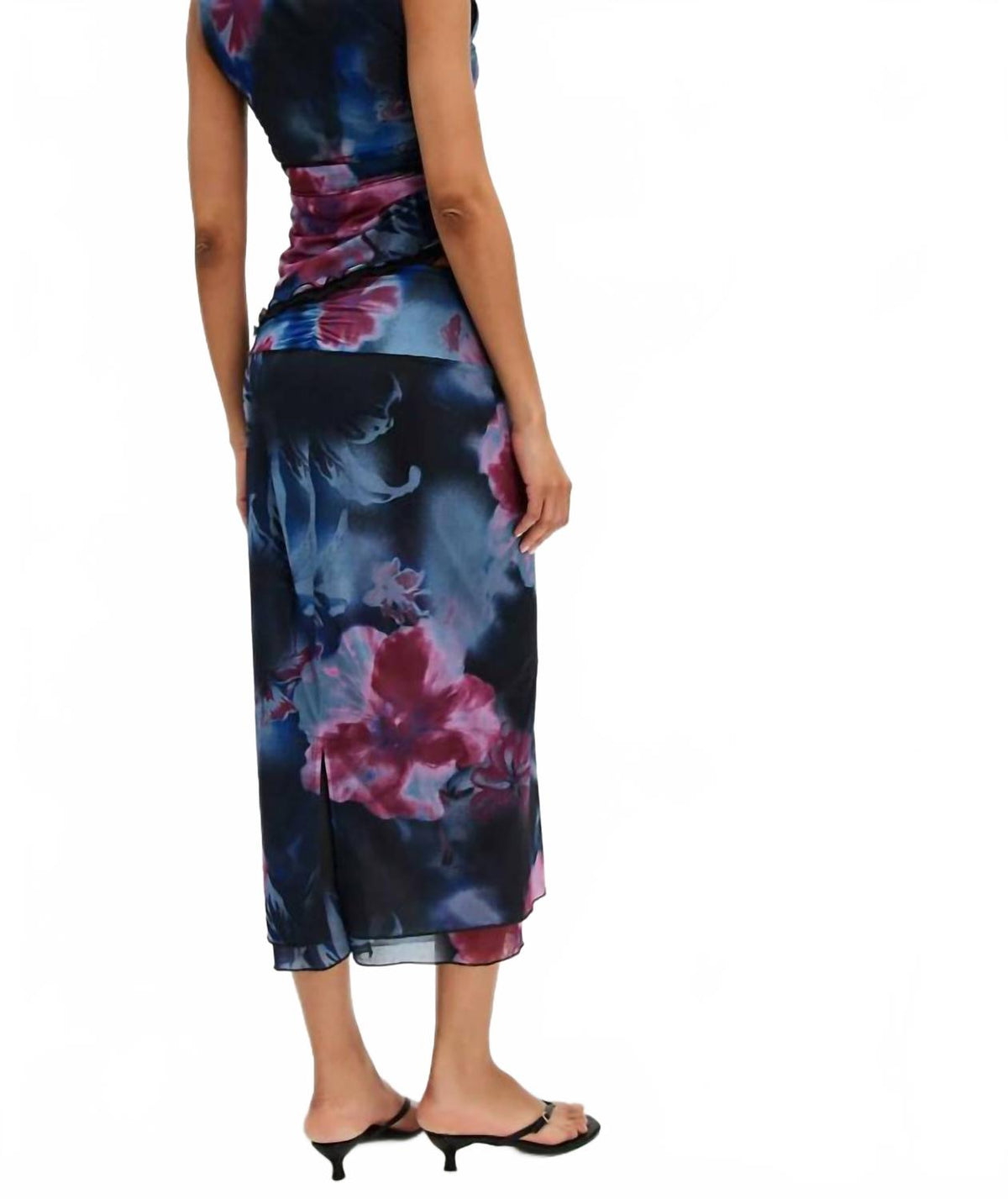Falda midi color azul