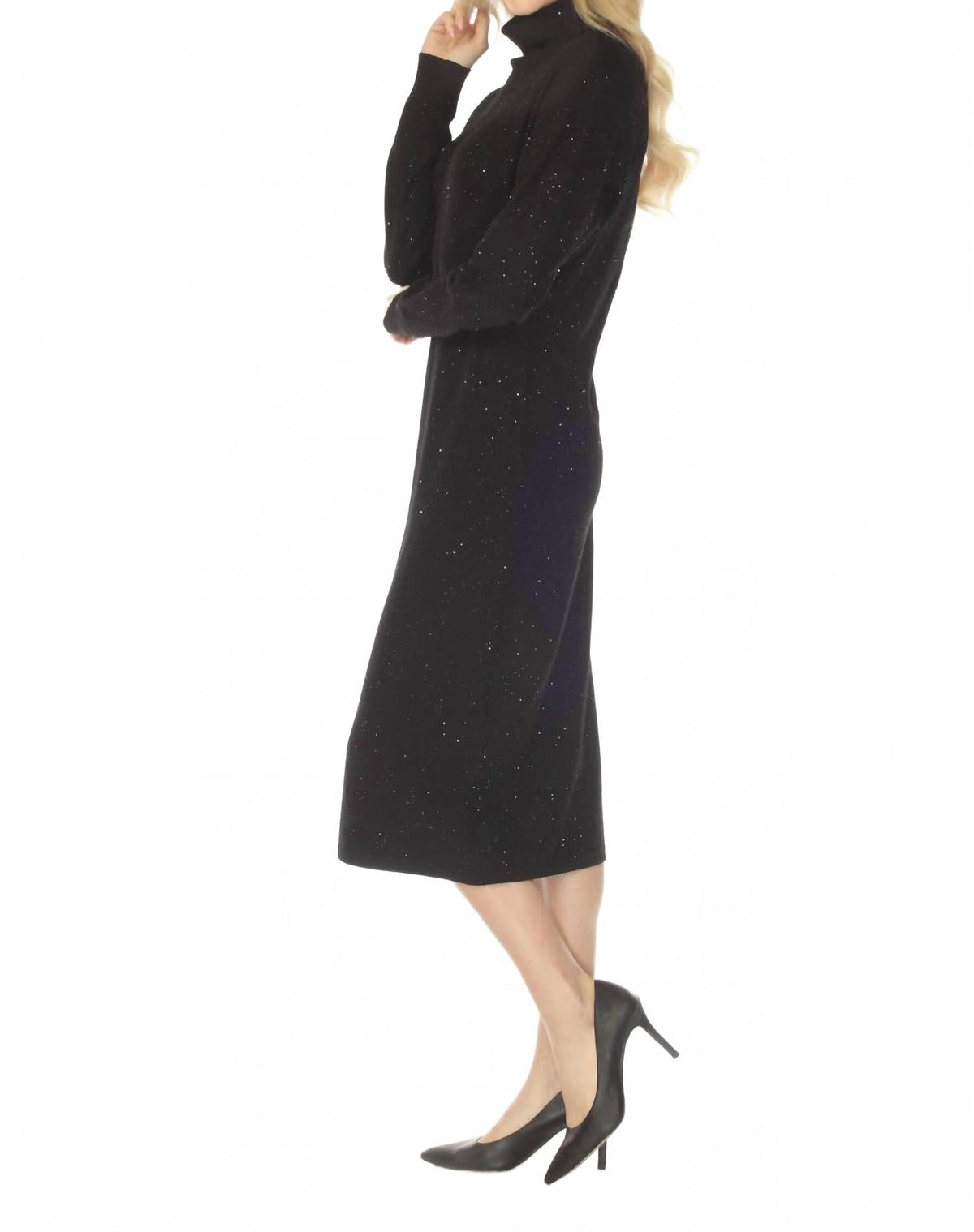 Vestido midi con cuello alto con lentejuelas color negro