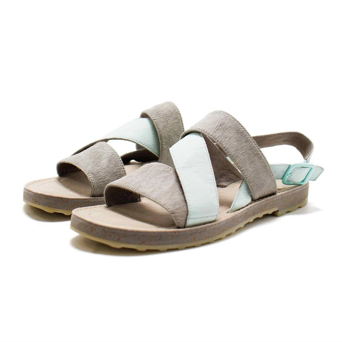 Sandalias de mujer color azul marino y gris y plateado