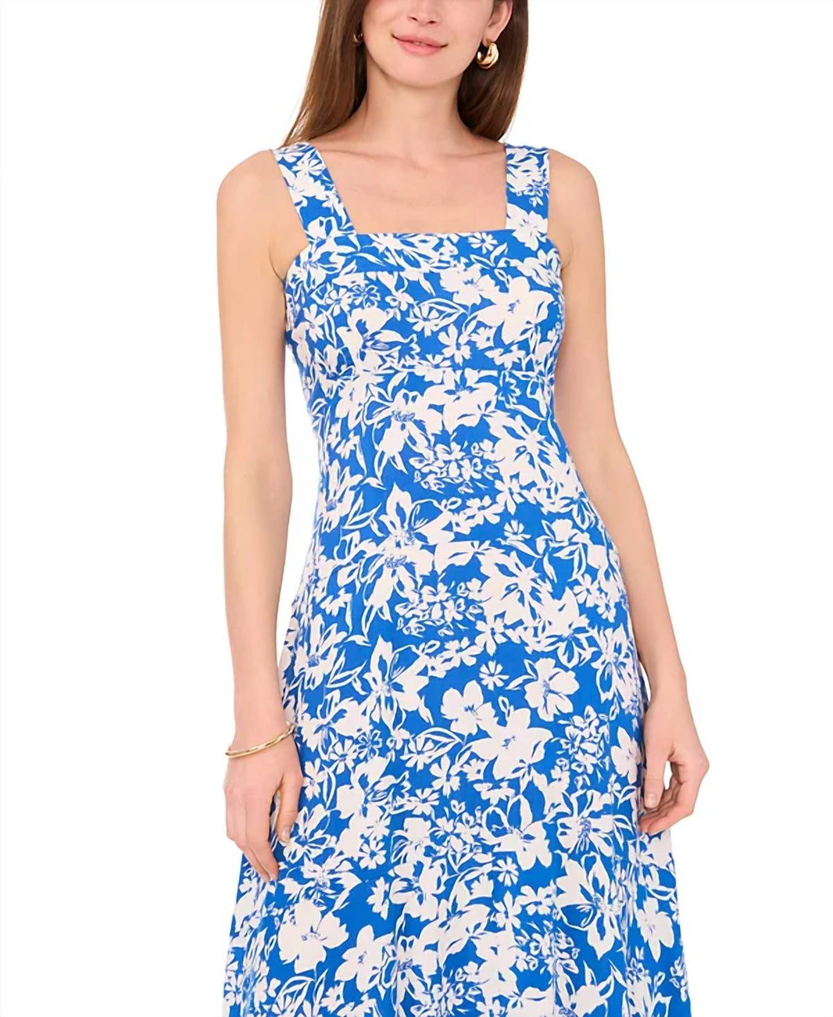 Vestido largo con estampado floral color blanco y azul