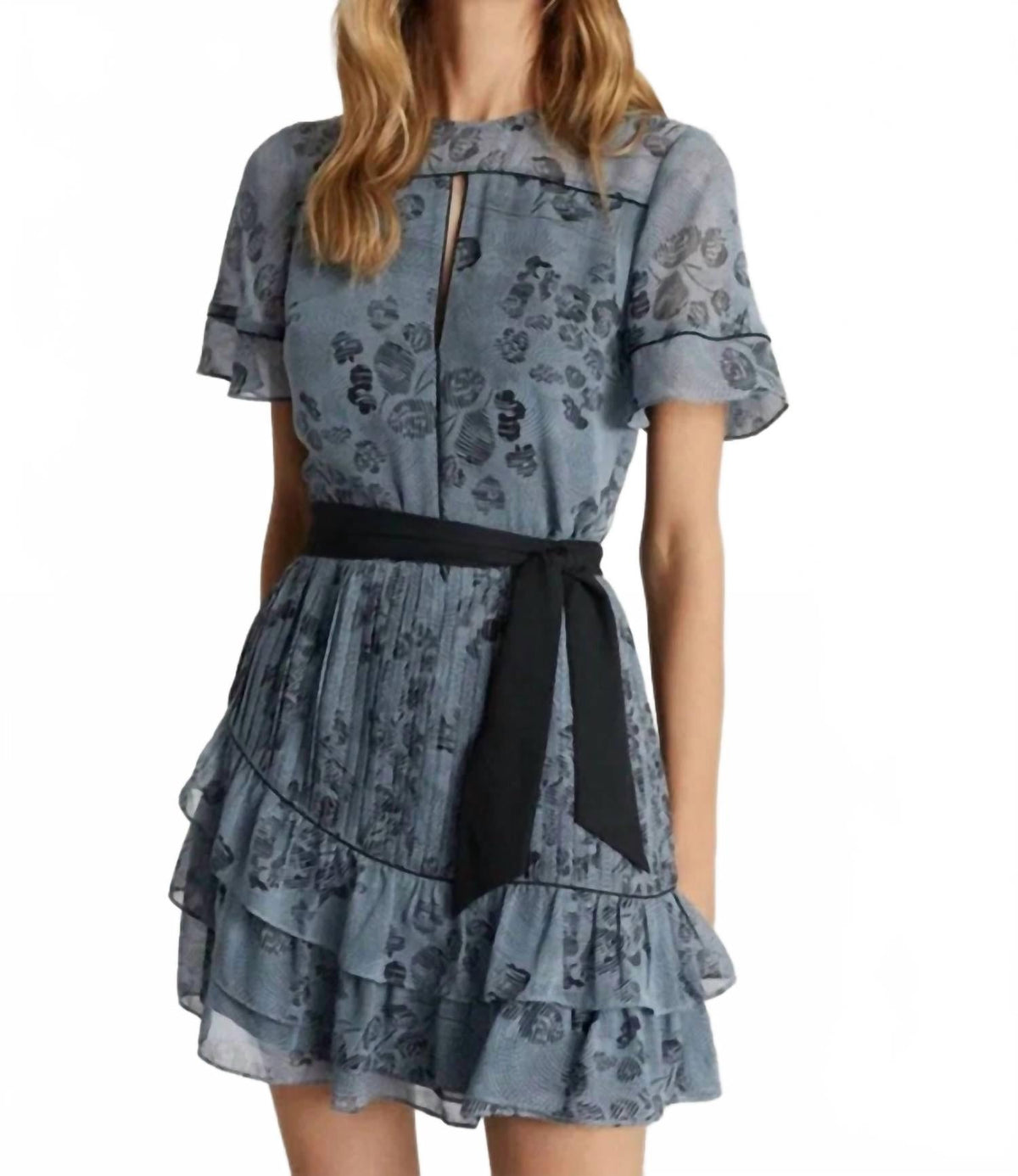 Vestido corto con estampado floral con boleros color azul