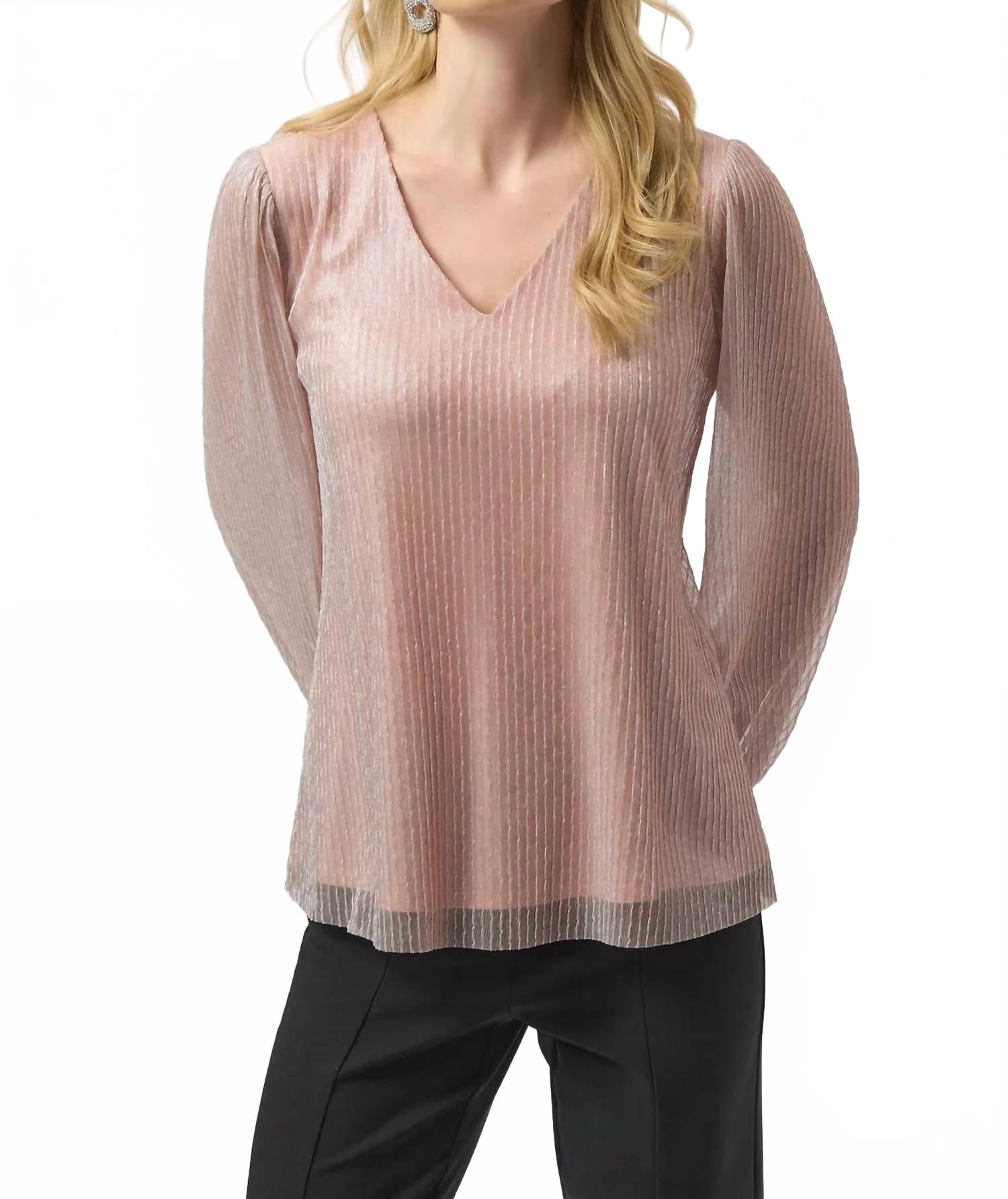 Top con cuello en V con pliegues