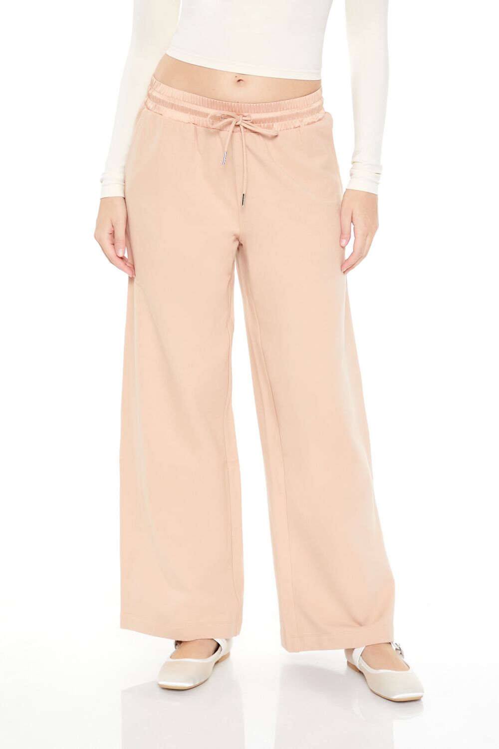 Pantalón de satén de pierna ancha de tiro medio