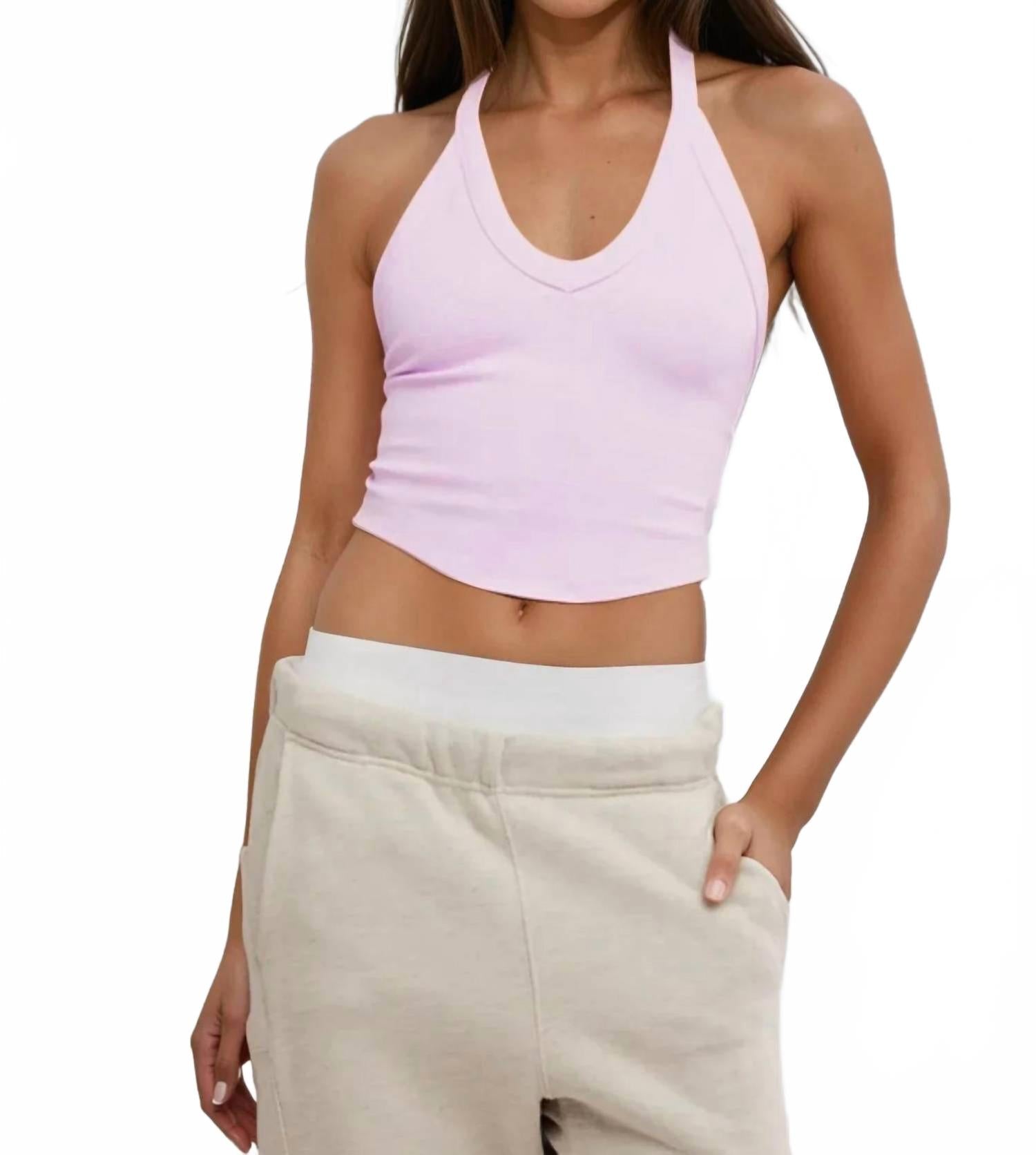Camiseta sin mangas con cuello en V color violeta