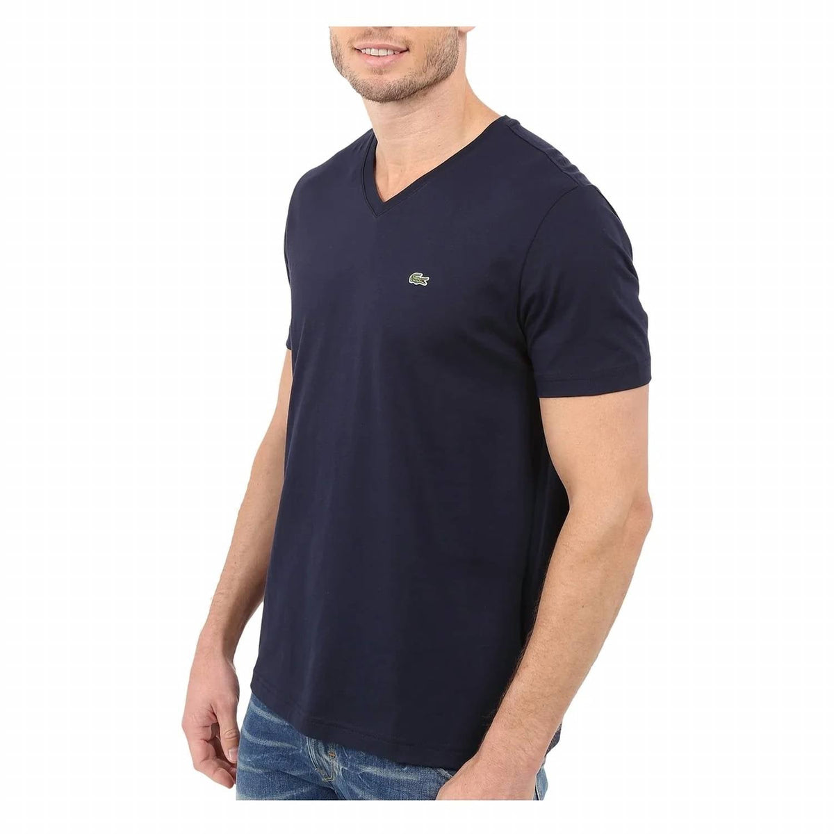 Camiseta de hombre de manga corta con cuello en V color azul marino