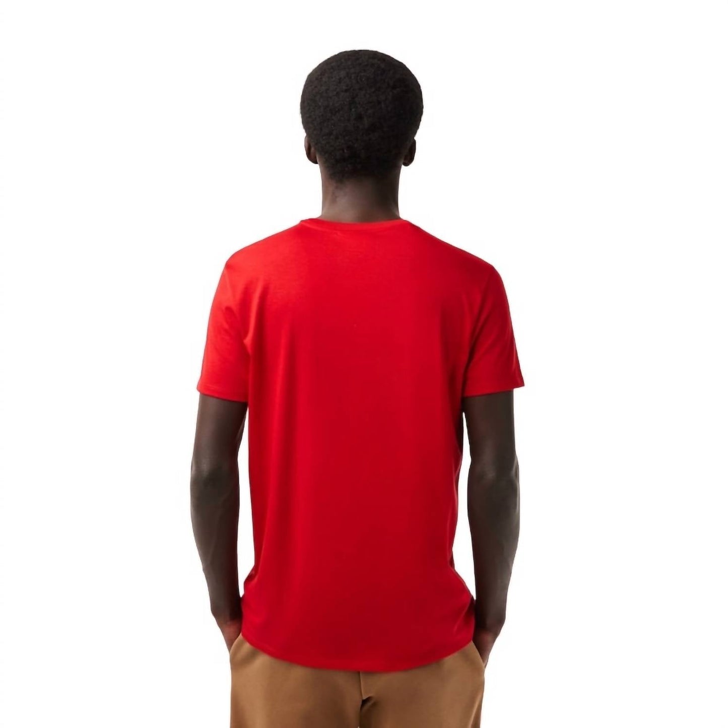 Camiseta de algodón de manga corta con cuello redondo color rojo