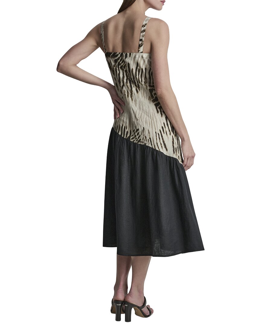 Vestido de lino con cuello en V con estampado