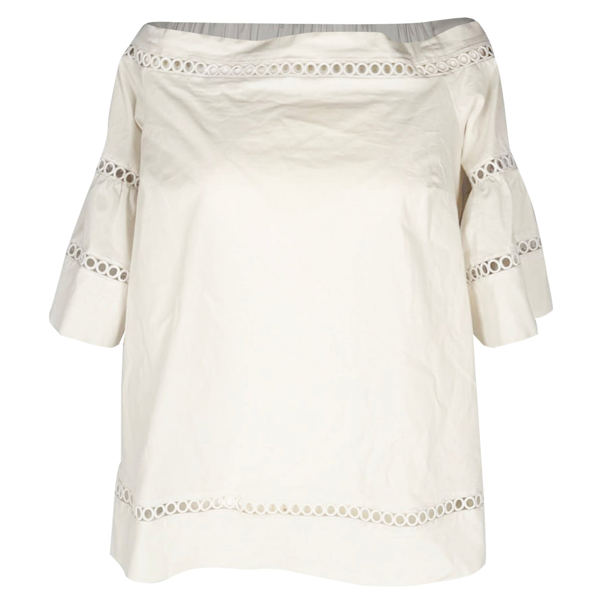 Top de algodón con hombros descubiertos con bordado color blanco