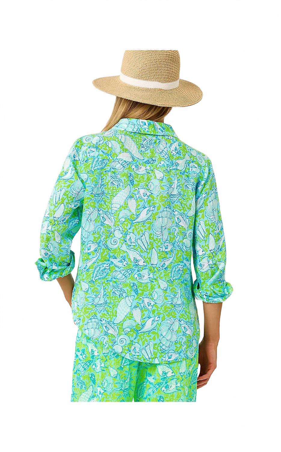 Top de lino color azul