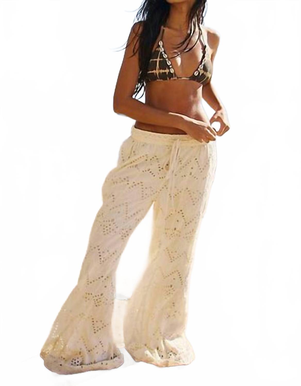 Pantalón con bordado color crema
