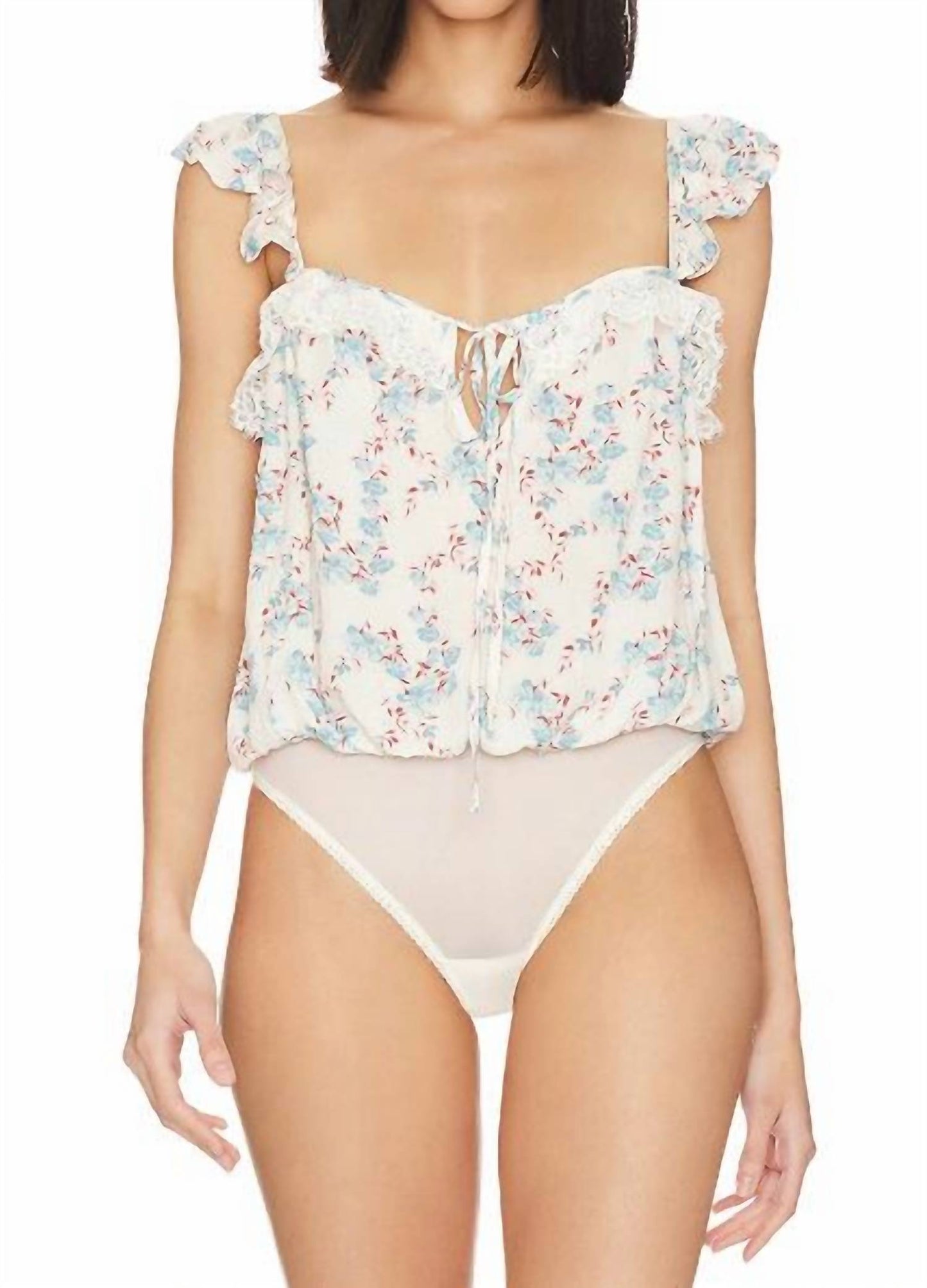 Body con estampado floral color azul y marfil