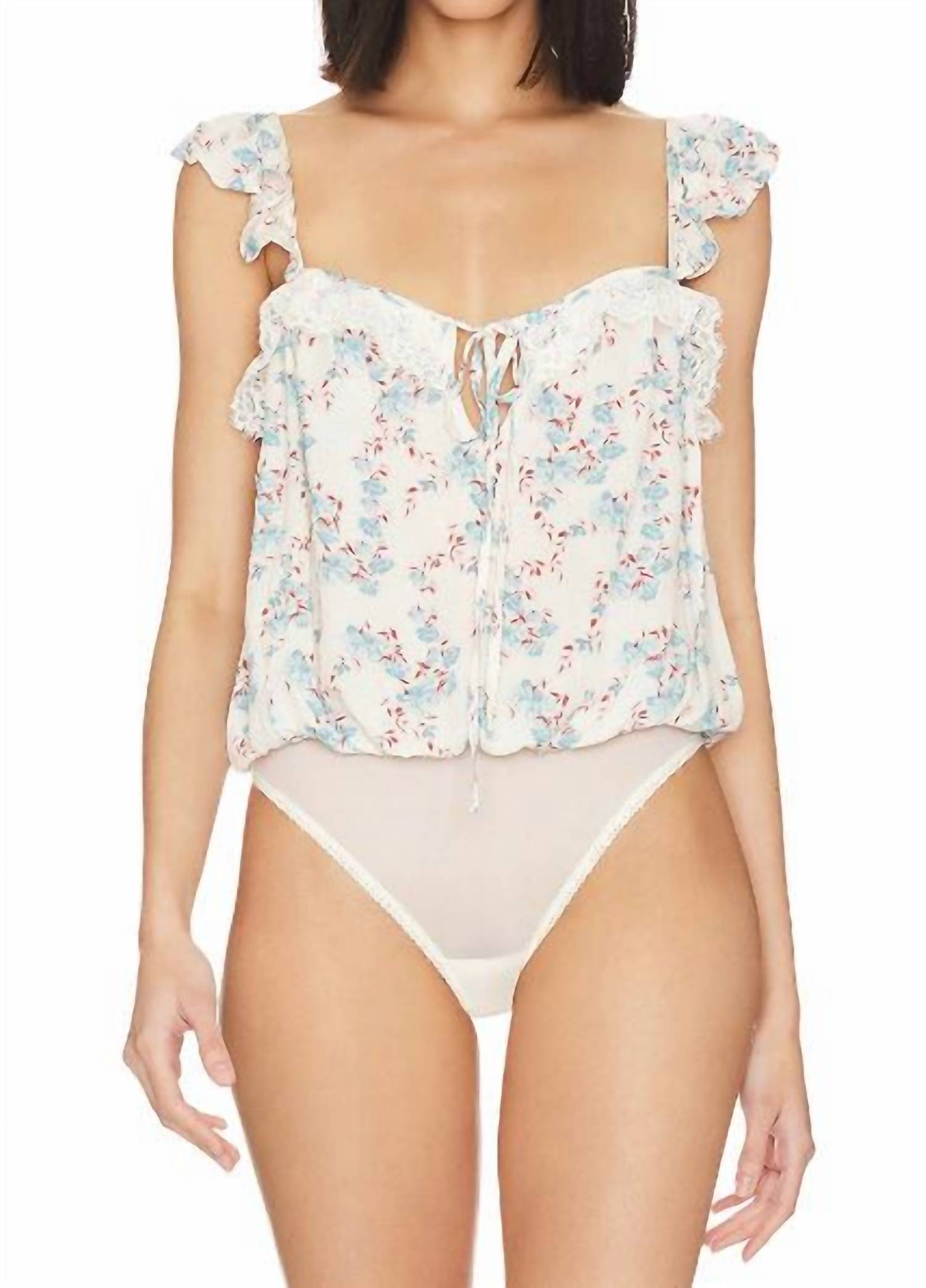 Body con estampado floral color azul y marfil