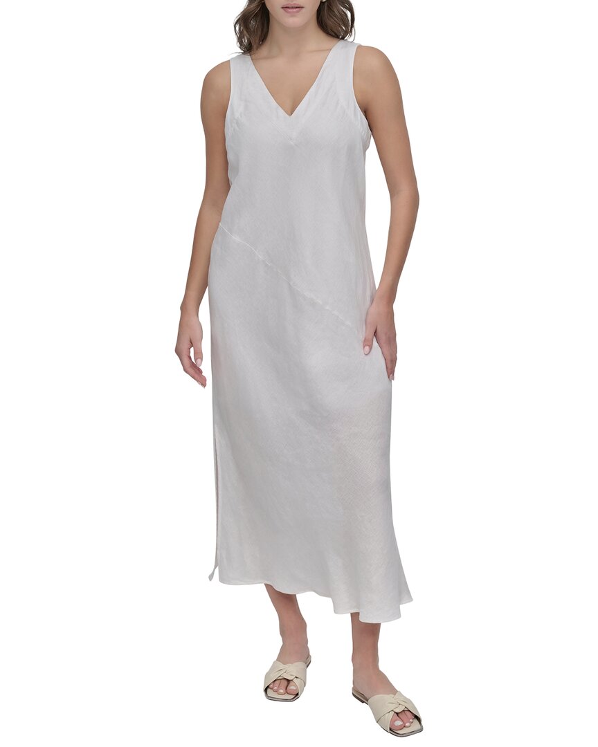 Vestido de lino midi con cuello en V