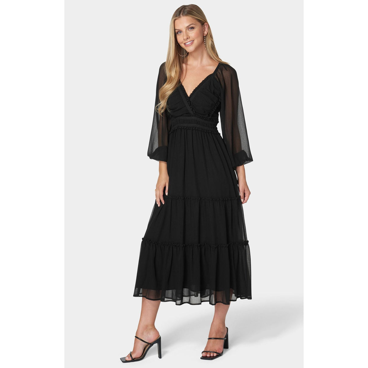 Vestido de mujer de gasa midi con cordones