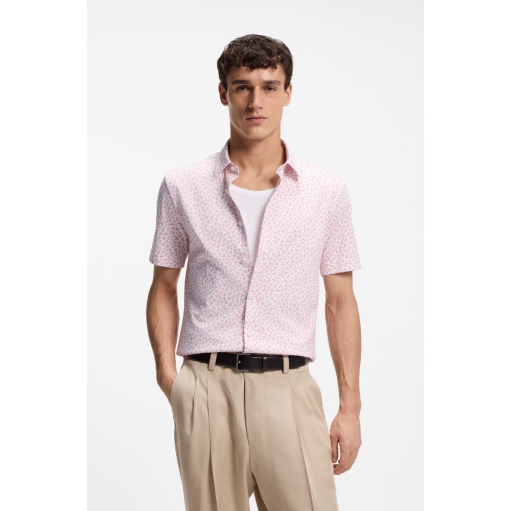 Camisa de mezcla de algodón de corte ajustado con estampado