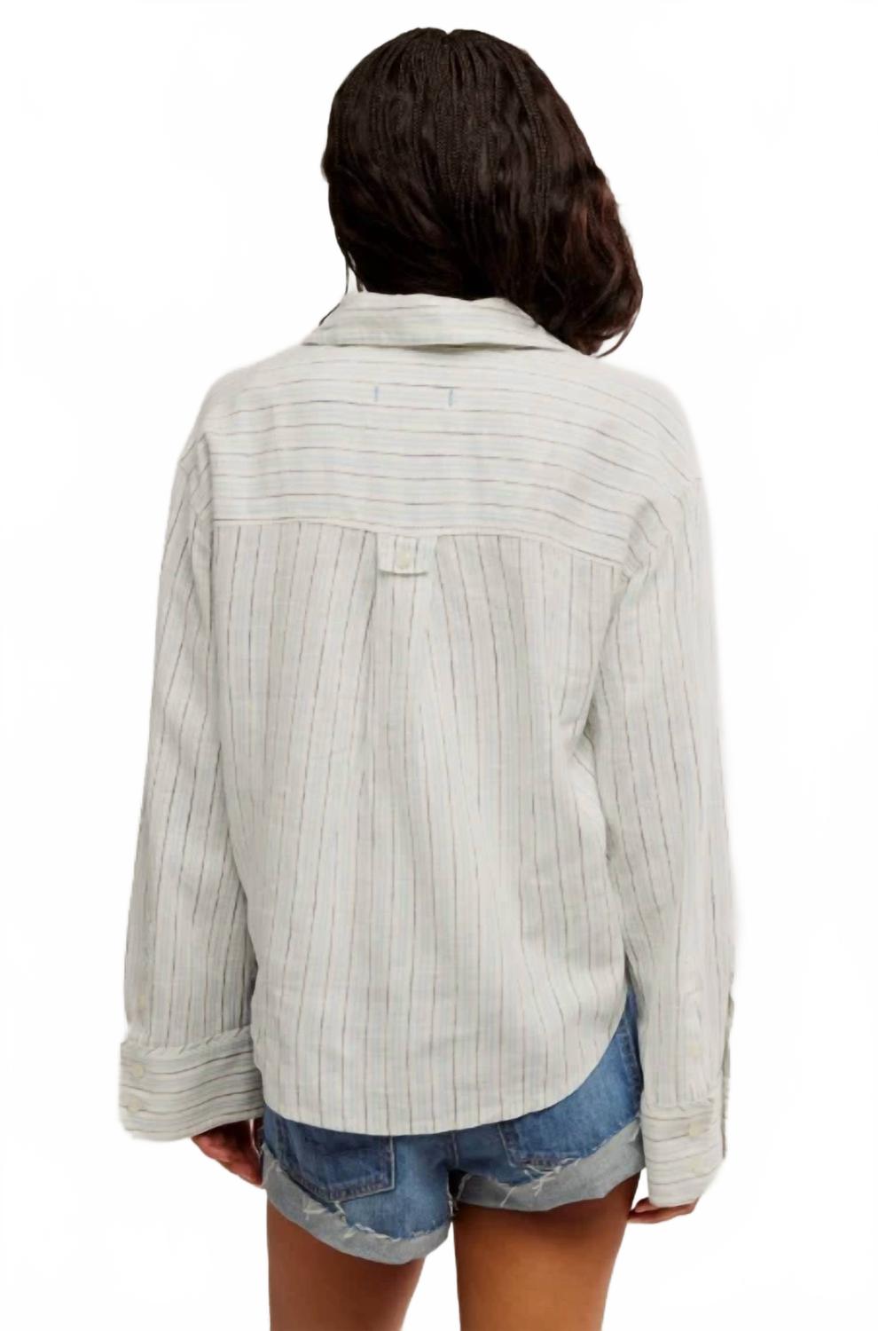 Camisa de lino a rayas color marfil