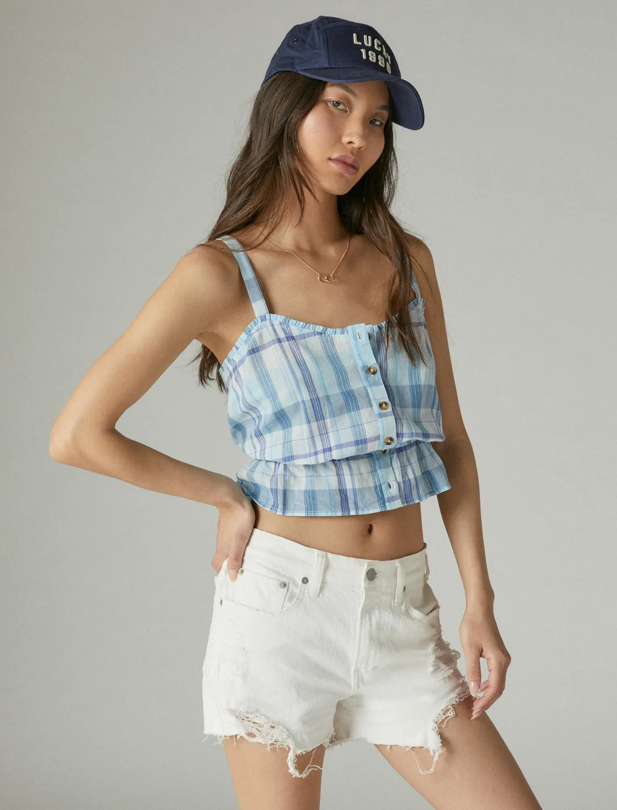 Camiseta sin mangas de mujer a cuadros