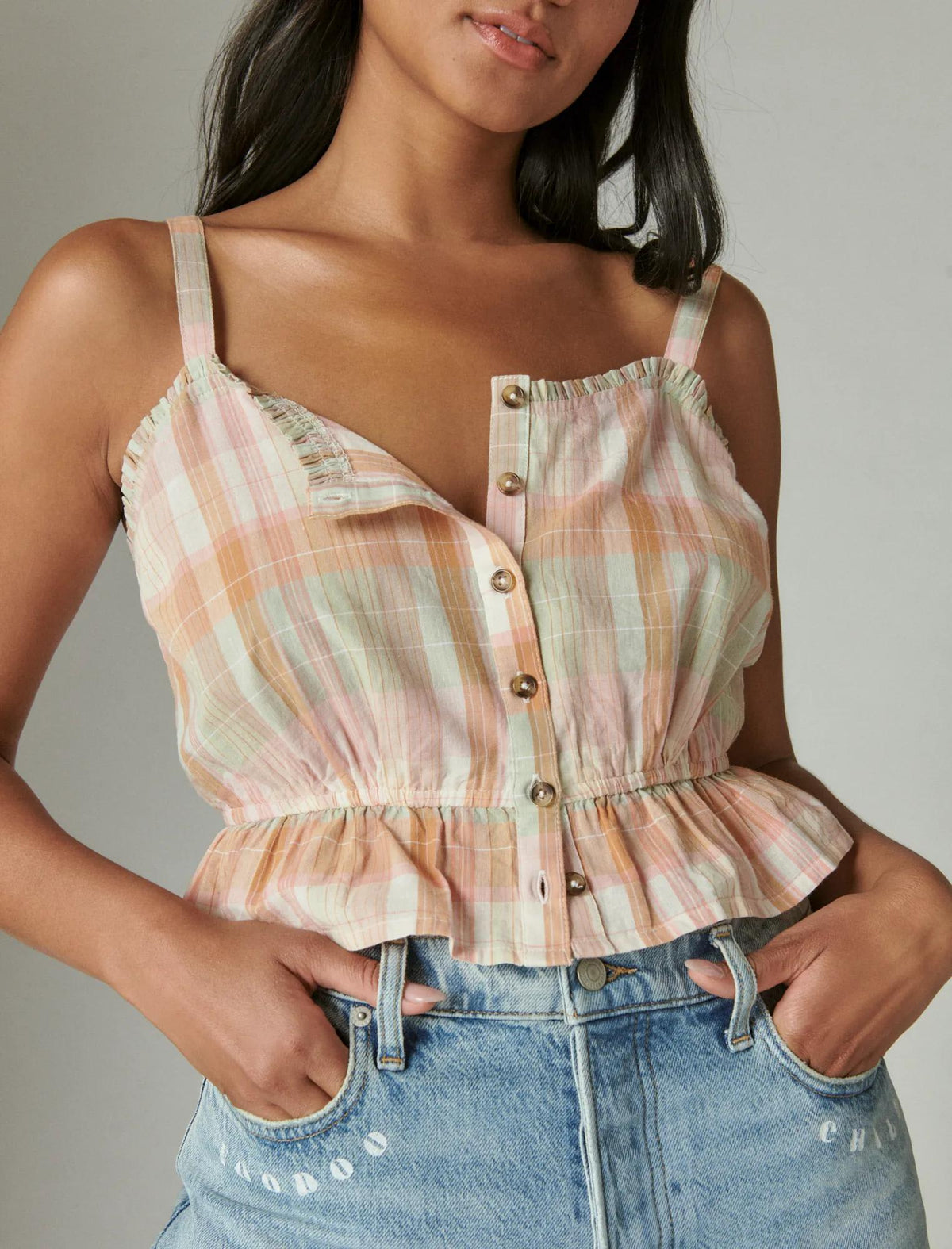 Camiseta sin mangas de mujer a cuadros